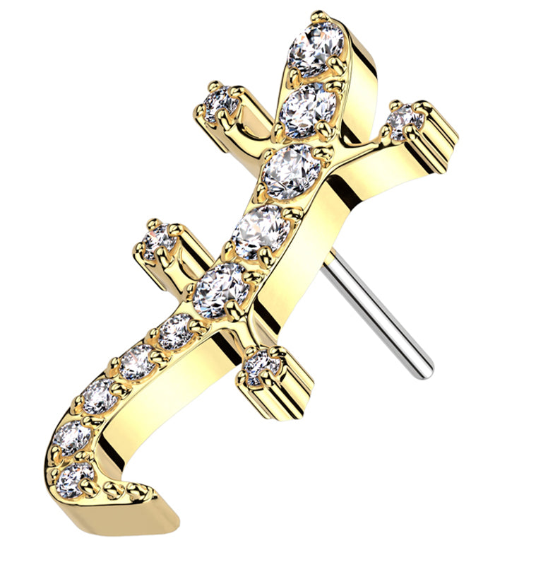 Gold PVD Frozen Lizard Clear CZ Titanium Threadless Top