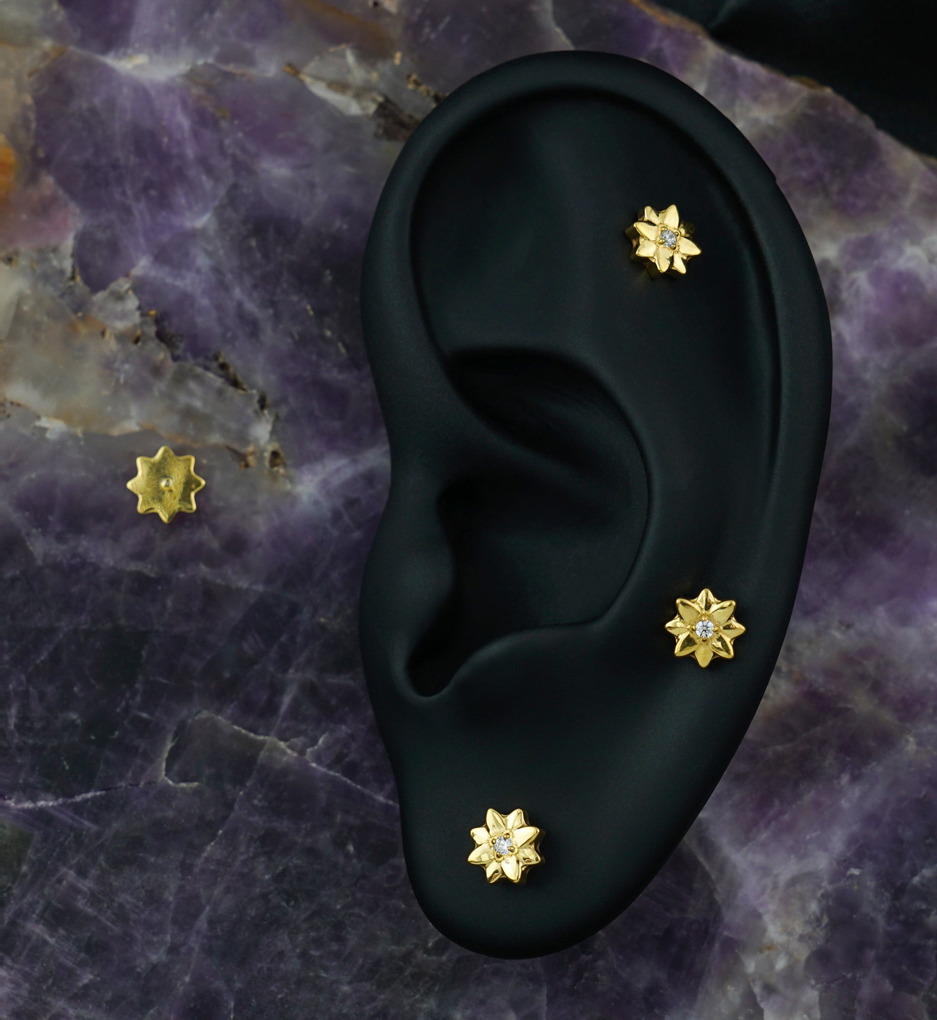 Gold PVD Geo Daisy Clear CZ Titanium Threadless Top