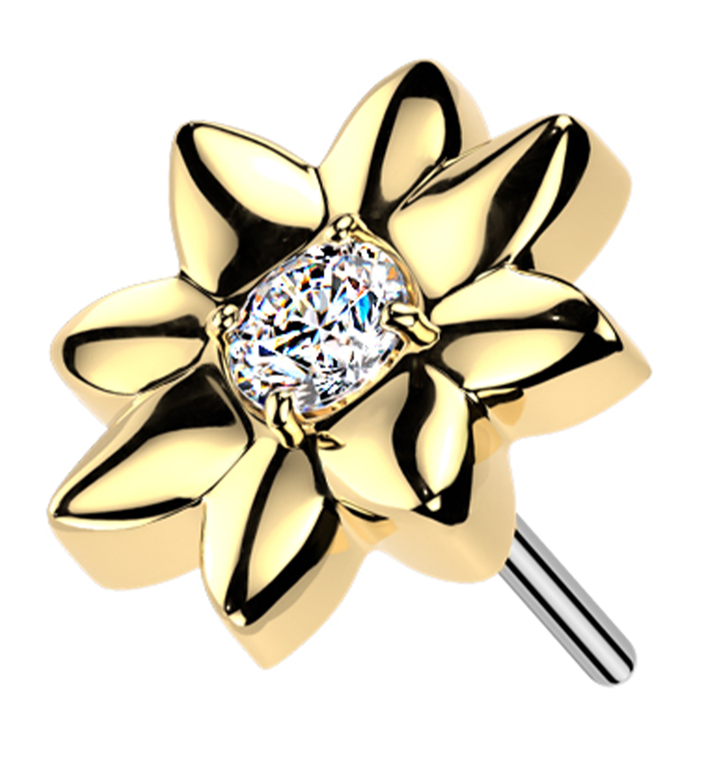 Gold PVD Geo Daisy Clear CZ Titanium Threadless Top