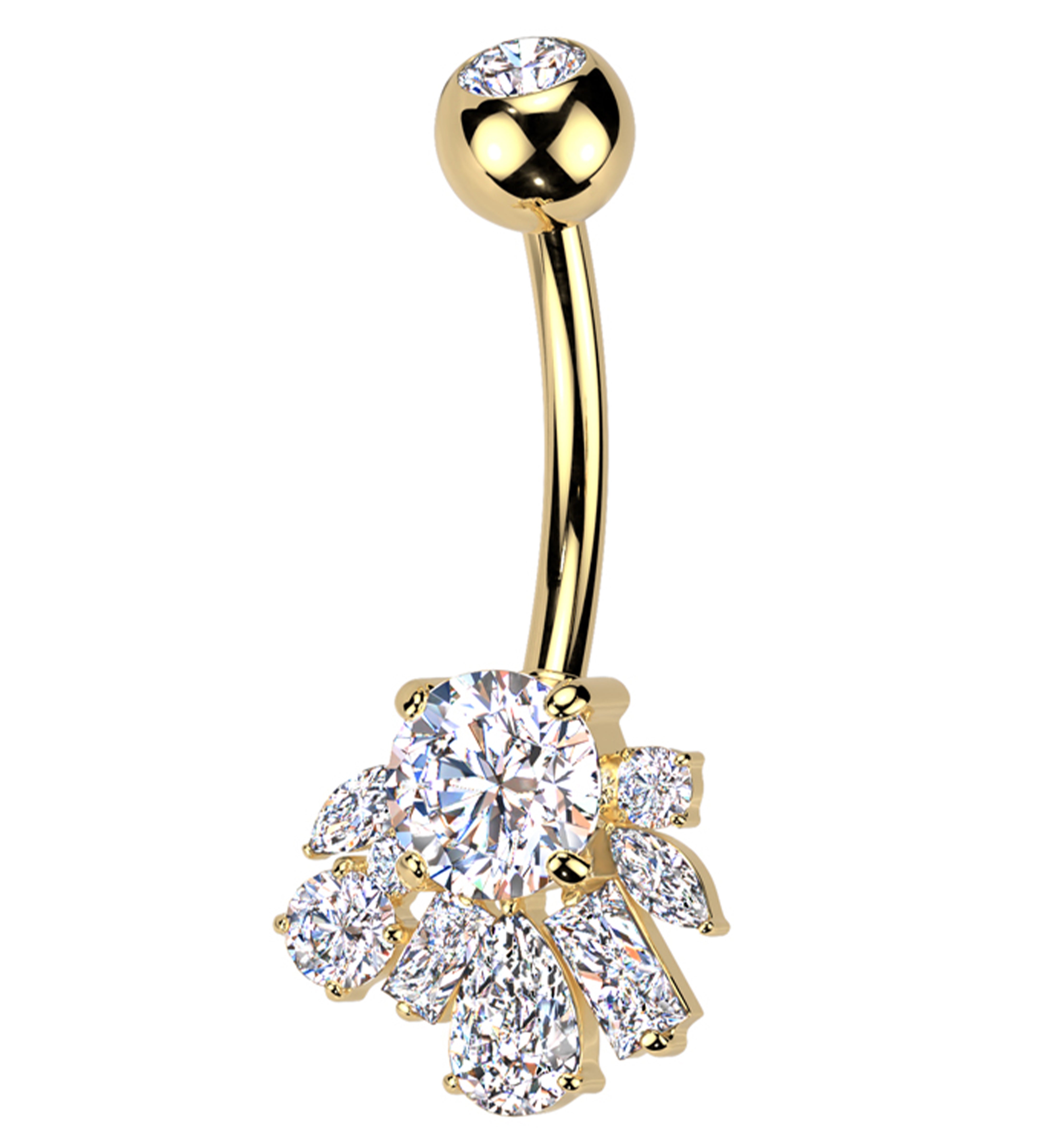 Gold PVD Geometric Cluster Clear CZ Titanium Belly Button Ring