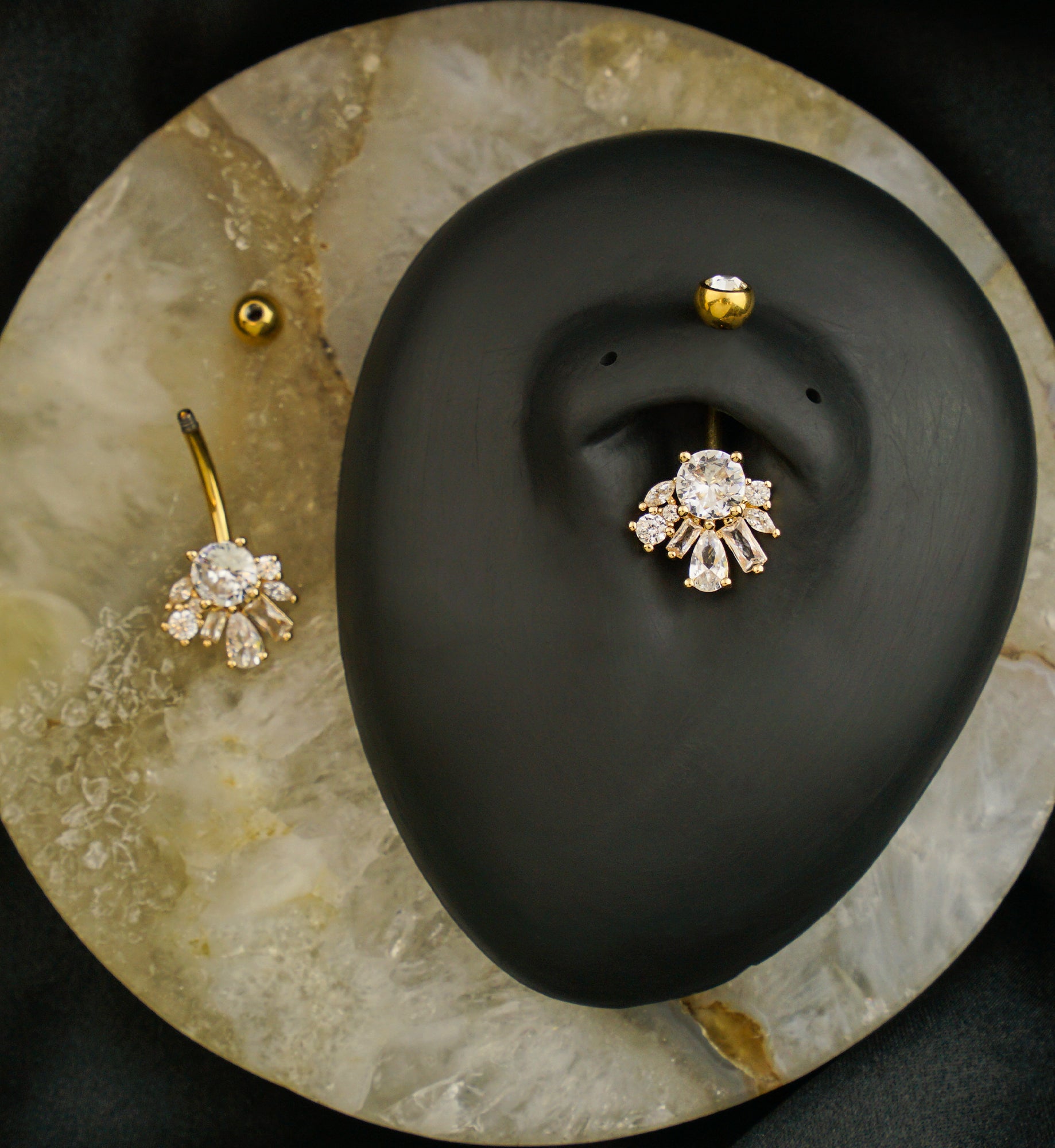 Gold PVD Geometric Cluster Clear CZ Titanium Belly Button Ring