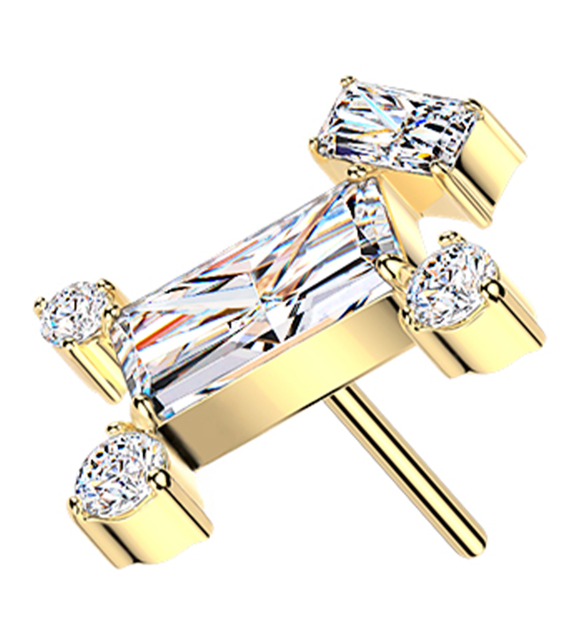 Gold PVD Geometric Pup Clear CZ Titanium Threadless Top