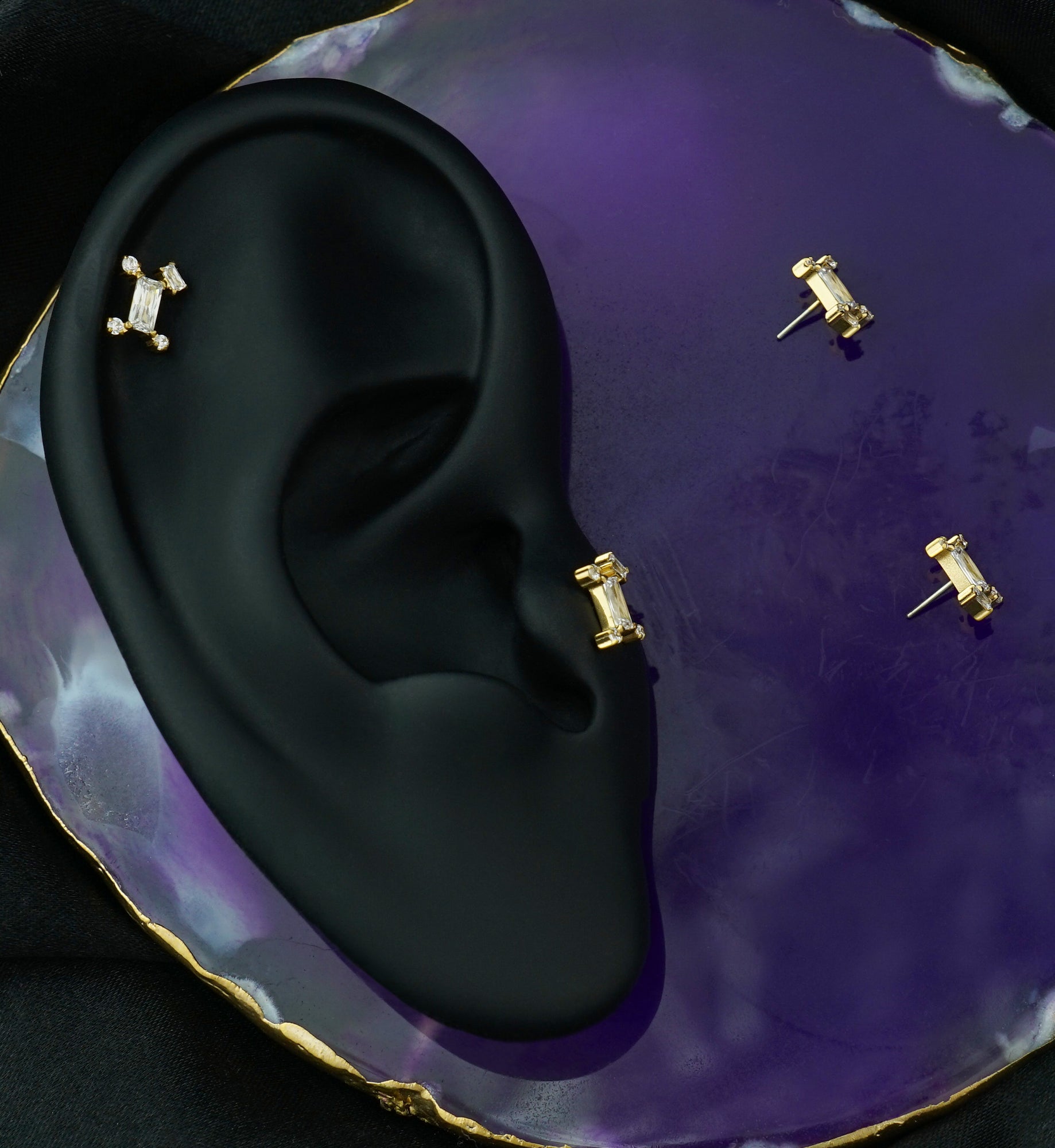 Gold PVD Geometric Pup Clear CZ Titanium Threadless Top