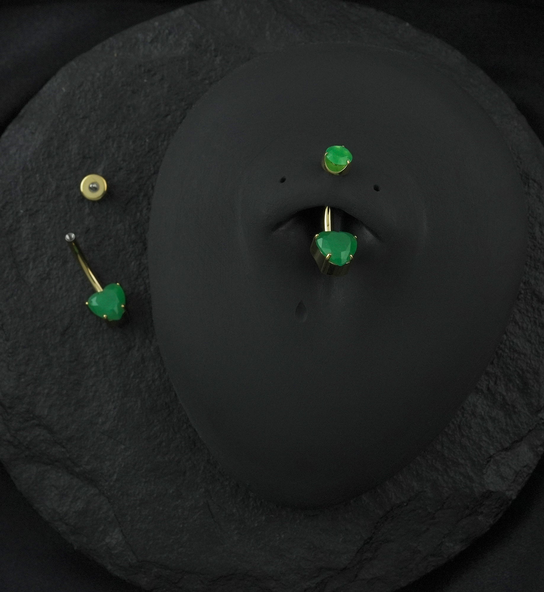 Gold PVD Green Onyx Stone Heart Internally Threaded Titanium Belly Button Ring