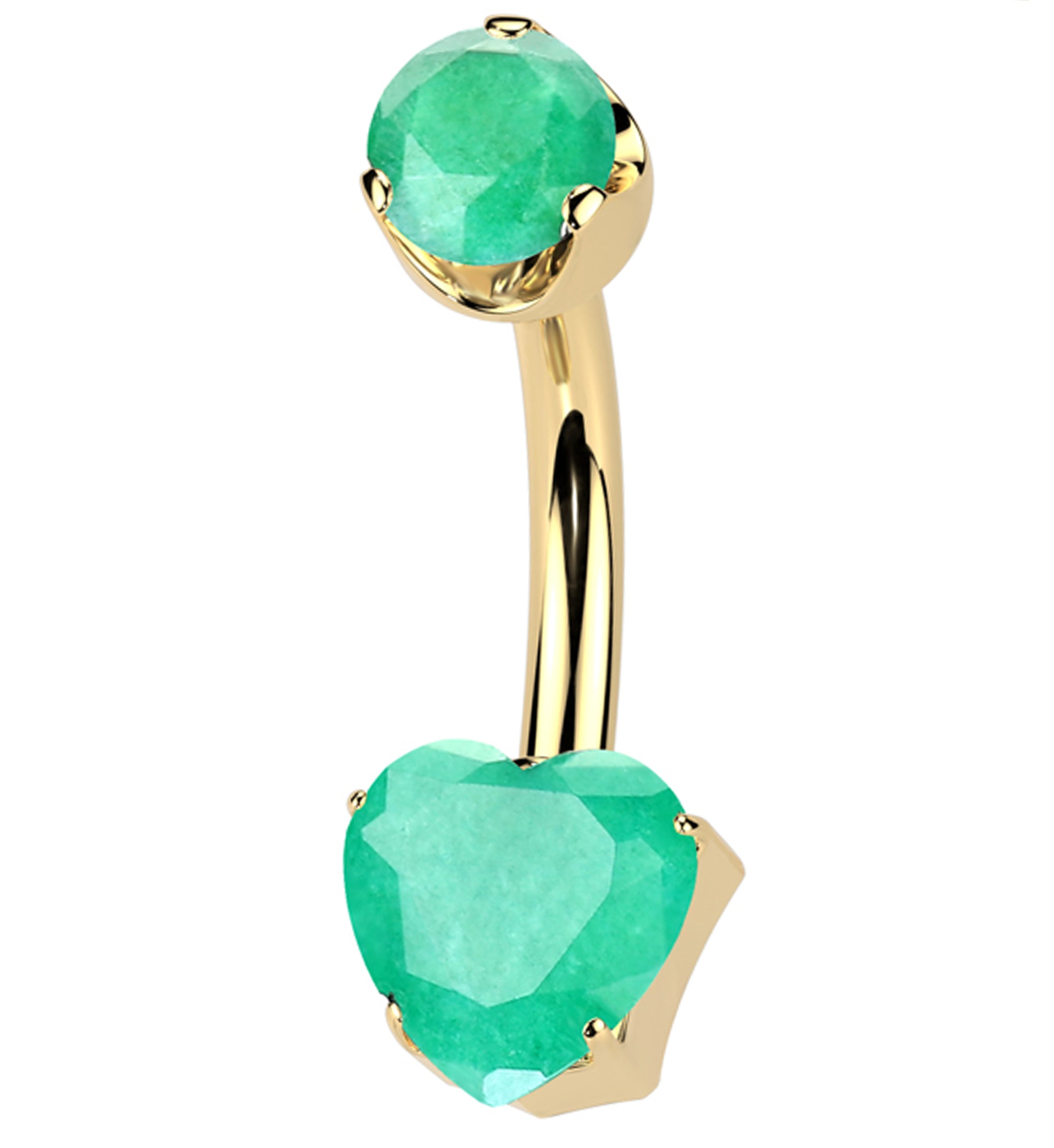Gold PVD Green Onyx Stone Heart Internally Threaded Titanium Belly Button Ring