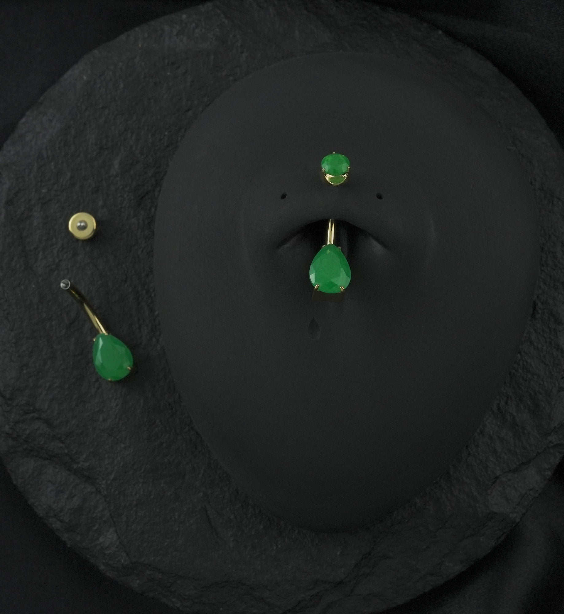 Gold PVD Green Onyx Teardrop Internally Threaded Titanium Belly Button Ring