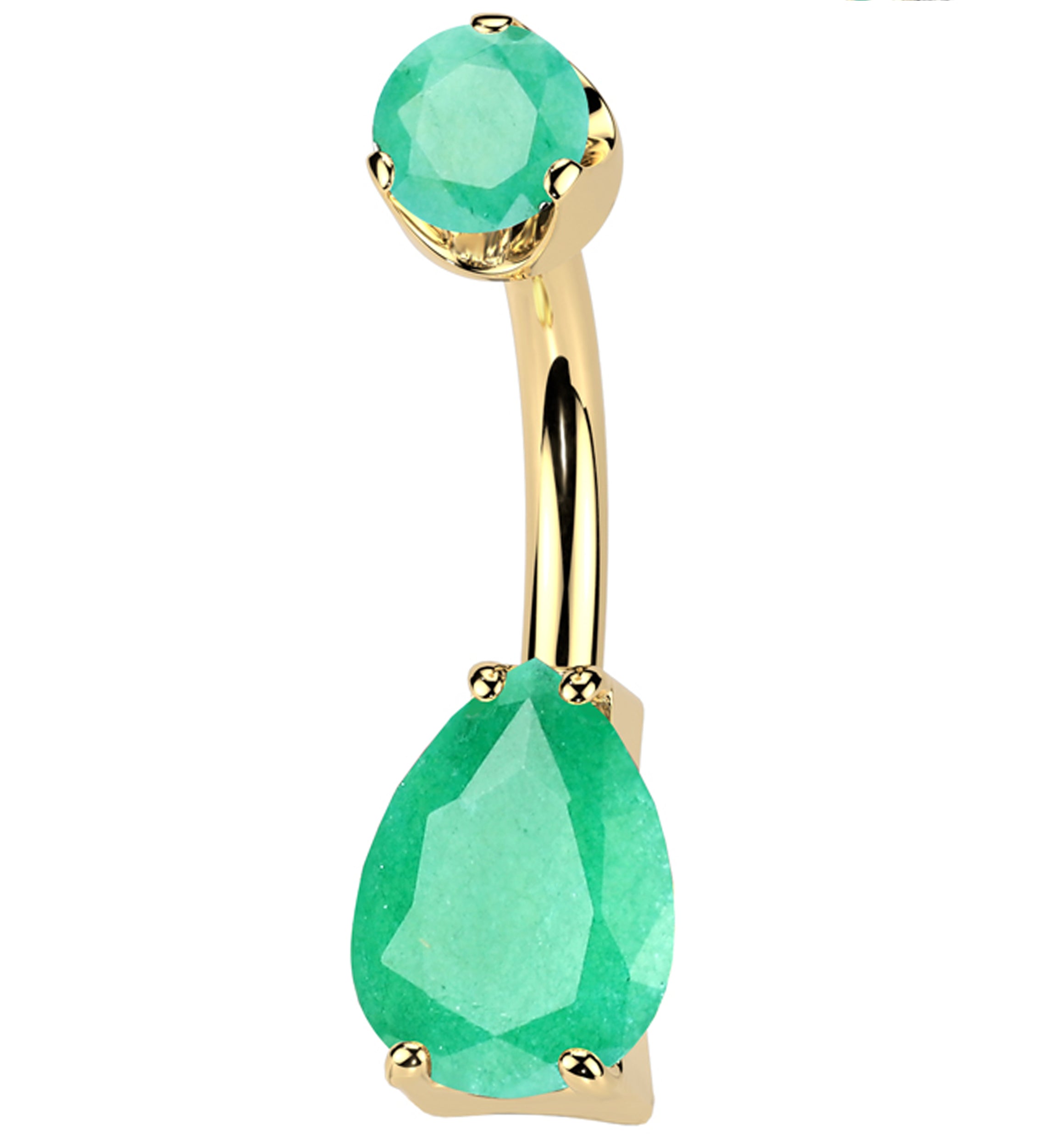 Gold PVD Green Onyx Teardrop Internally Threaded Titanium Belly Button Ring