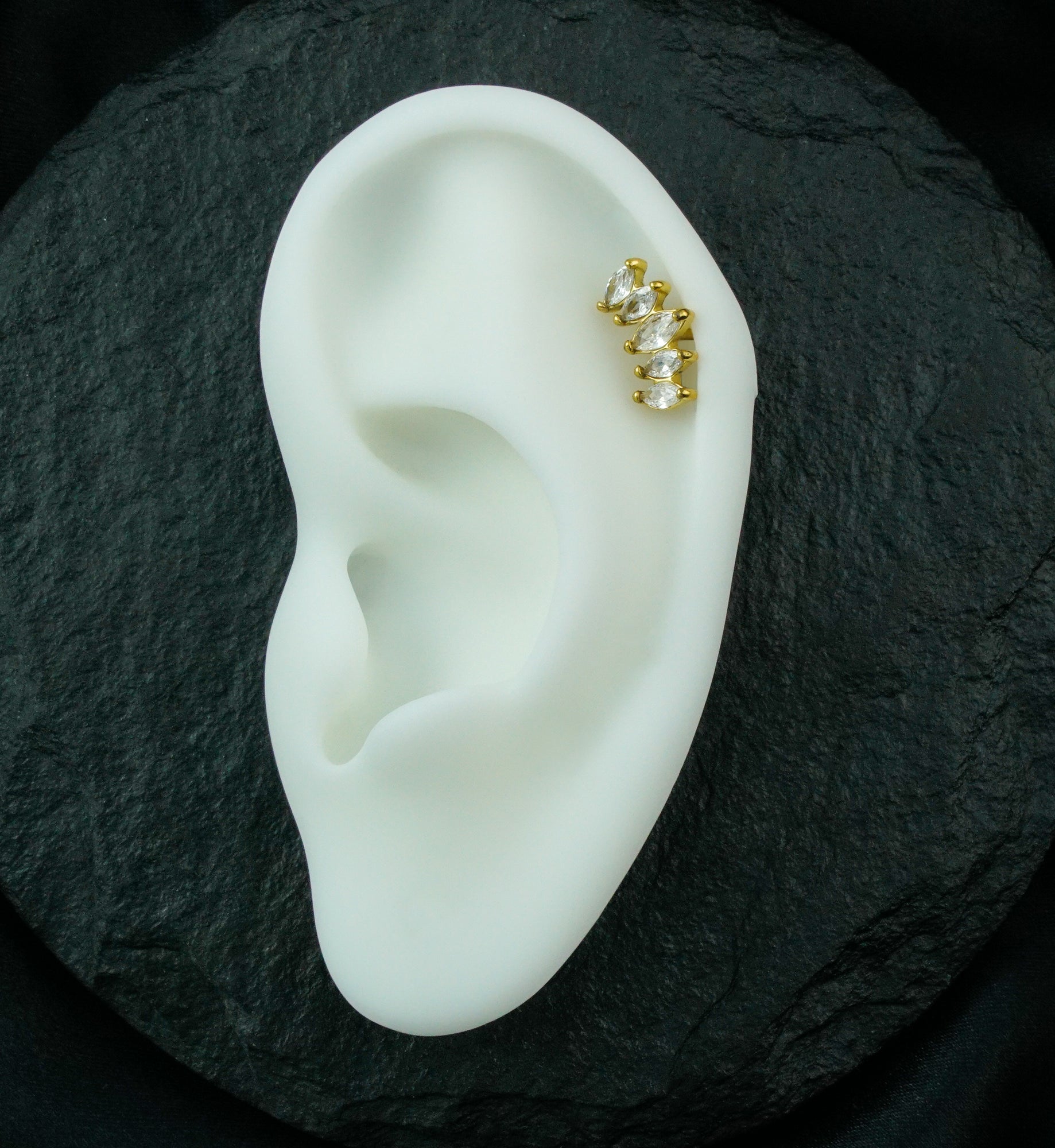 Gold PVD Half Crown CZ Gem Labret Post