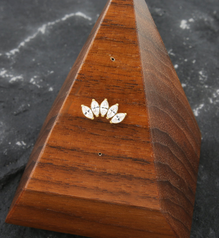 Gold PVD Half Crown CZ Threadless Titanium Top