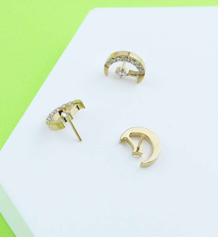 Gold PVD Half Moon Clear CZ Drop Titanium Threadless Top