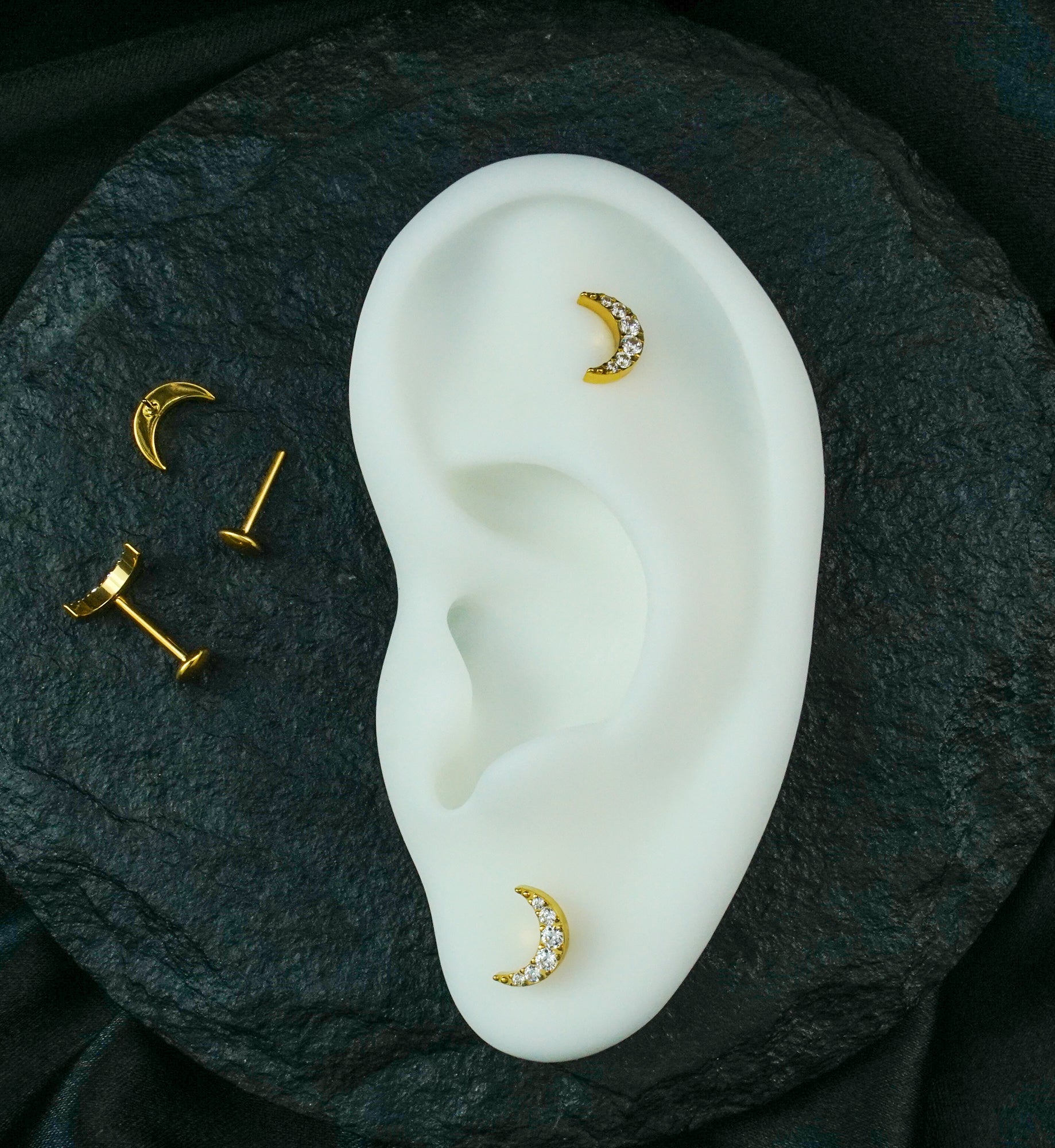 Gold PVD Half Moon Clear CZ Titanium Convex Disk Labret