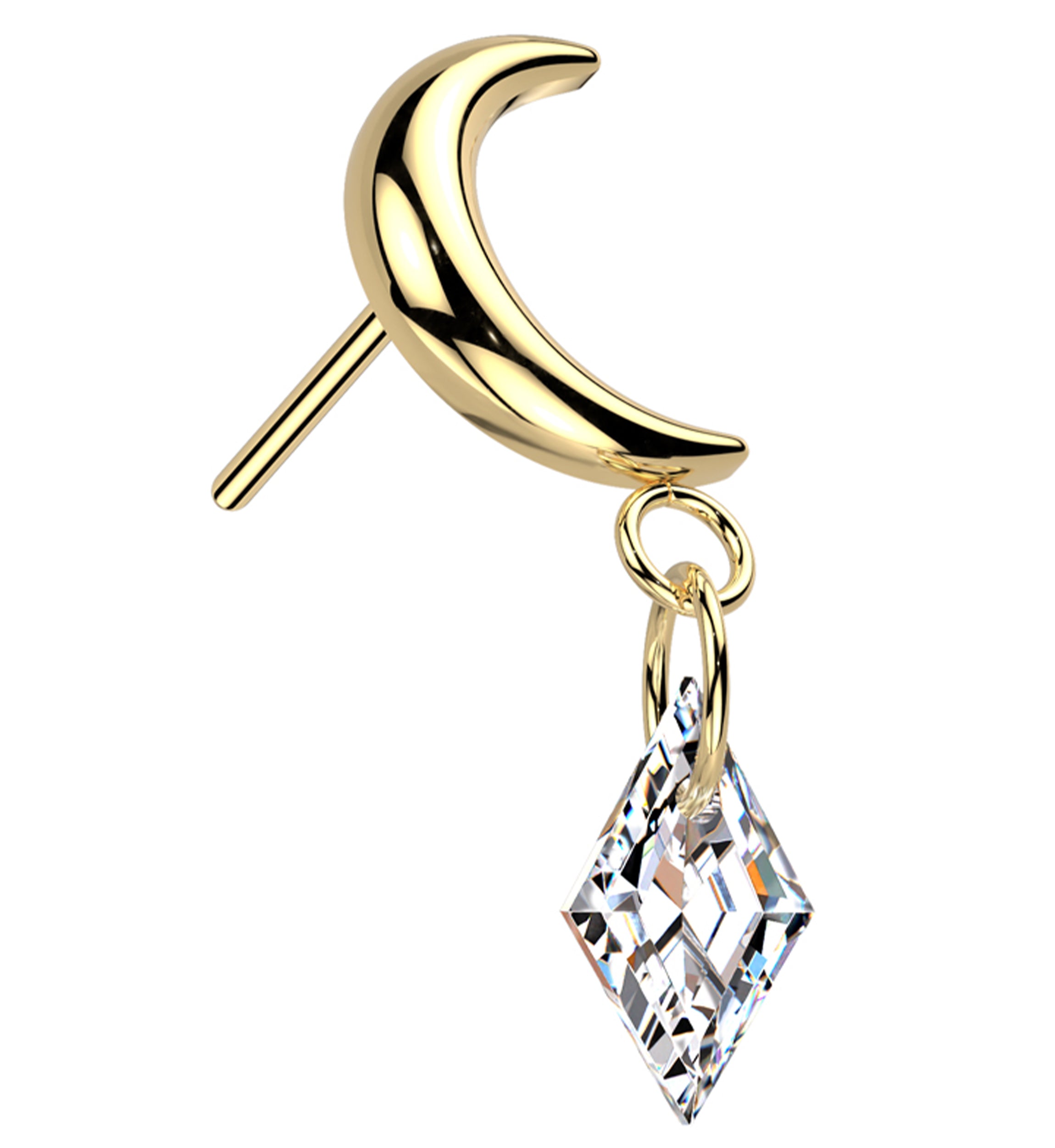 Gold PVD Half Moon Dangle Diamond CZ Titanium Threadless Top