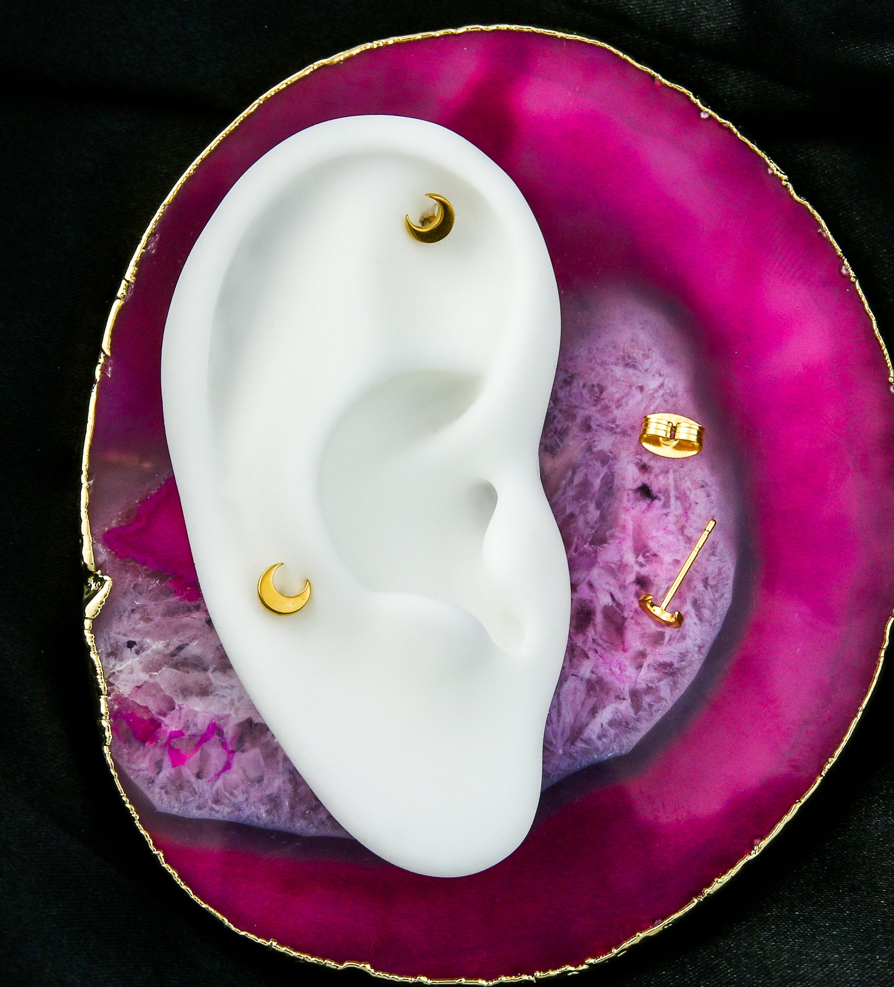 Gold PVD Half Moon Stainless Steel Stud Earrings