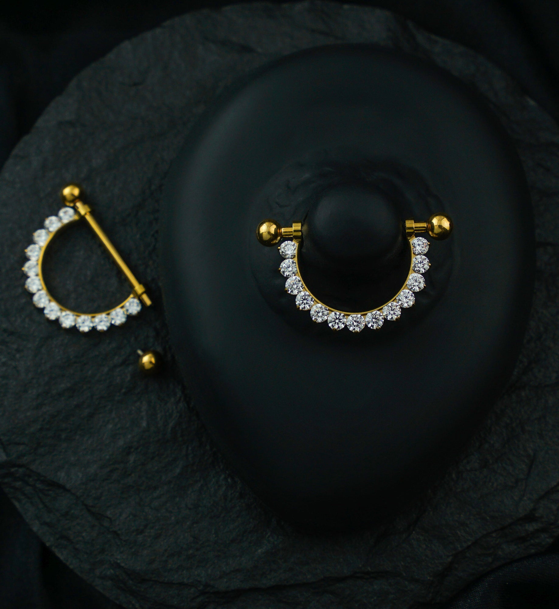 Gold PVD Halo Clear CZ Internally Threaded Titanium Nipple Barbells