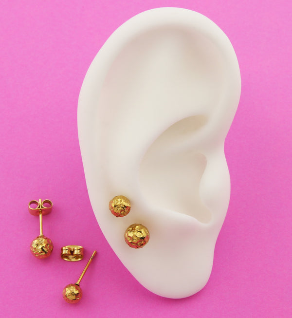 Gold PVD Hammered Ball Stainless Steel Stud Earrings