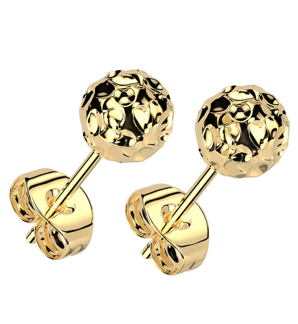 Gold PVD Hammered Ball Stainless Steel Stud Earrings