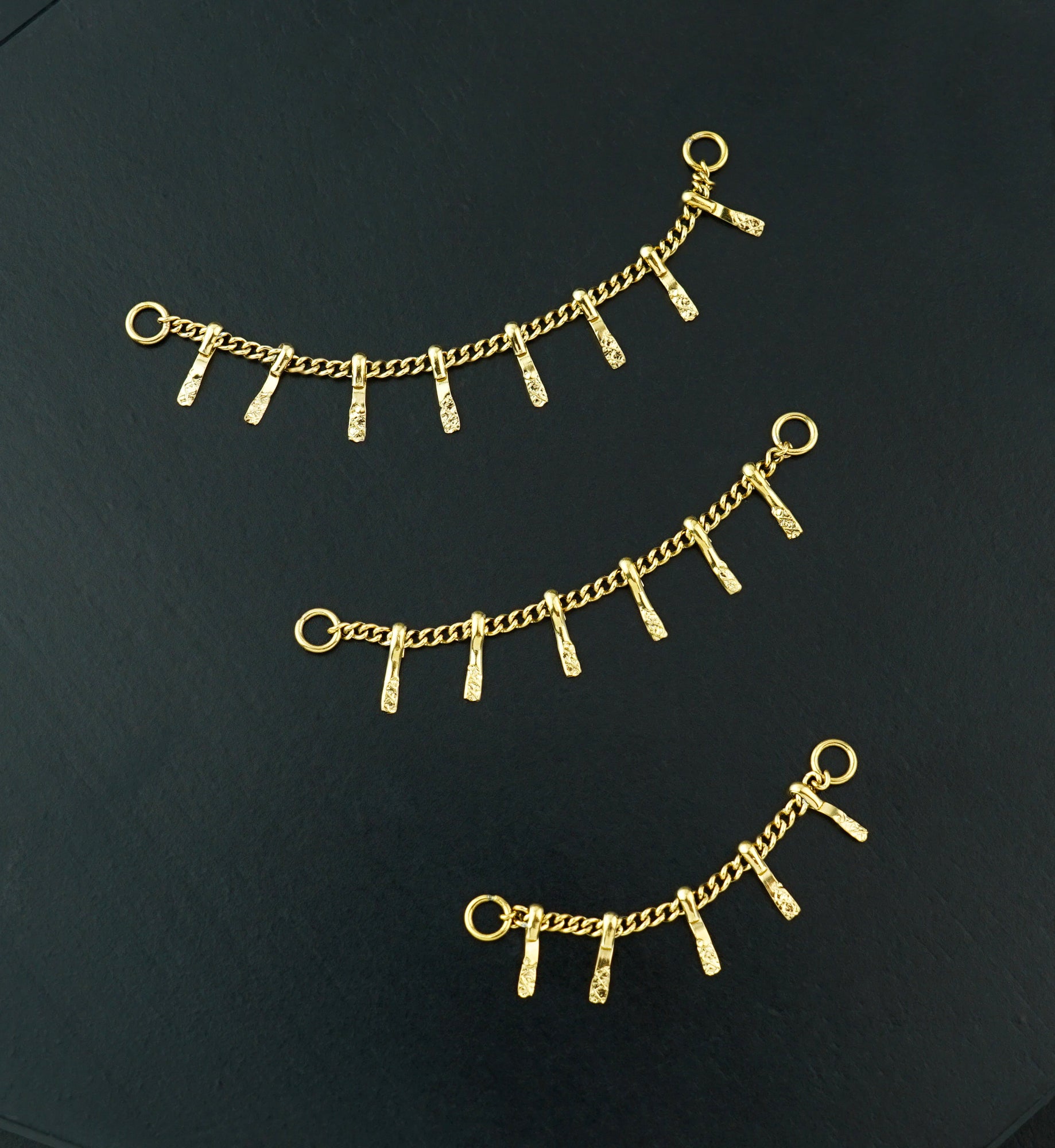 Gold PVD Hammered Dangle Bar Stainless Steel Connecting Piercing Chain