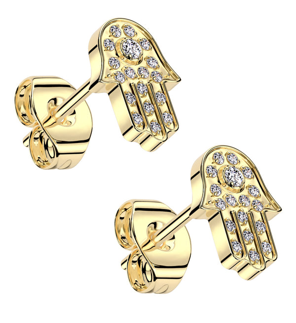 Gold PVD Hamsa Hand Titanium Threadless Stud Earrings