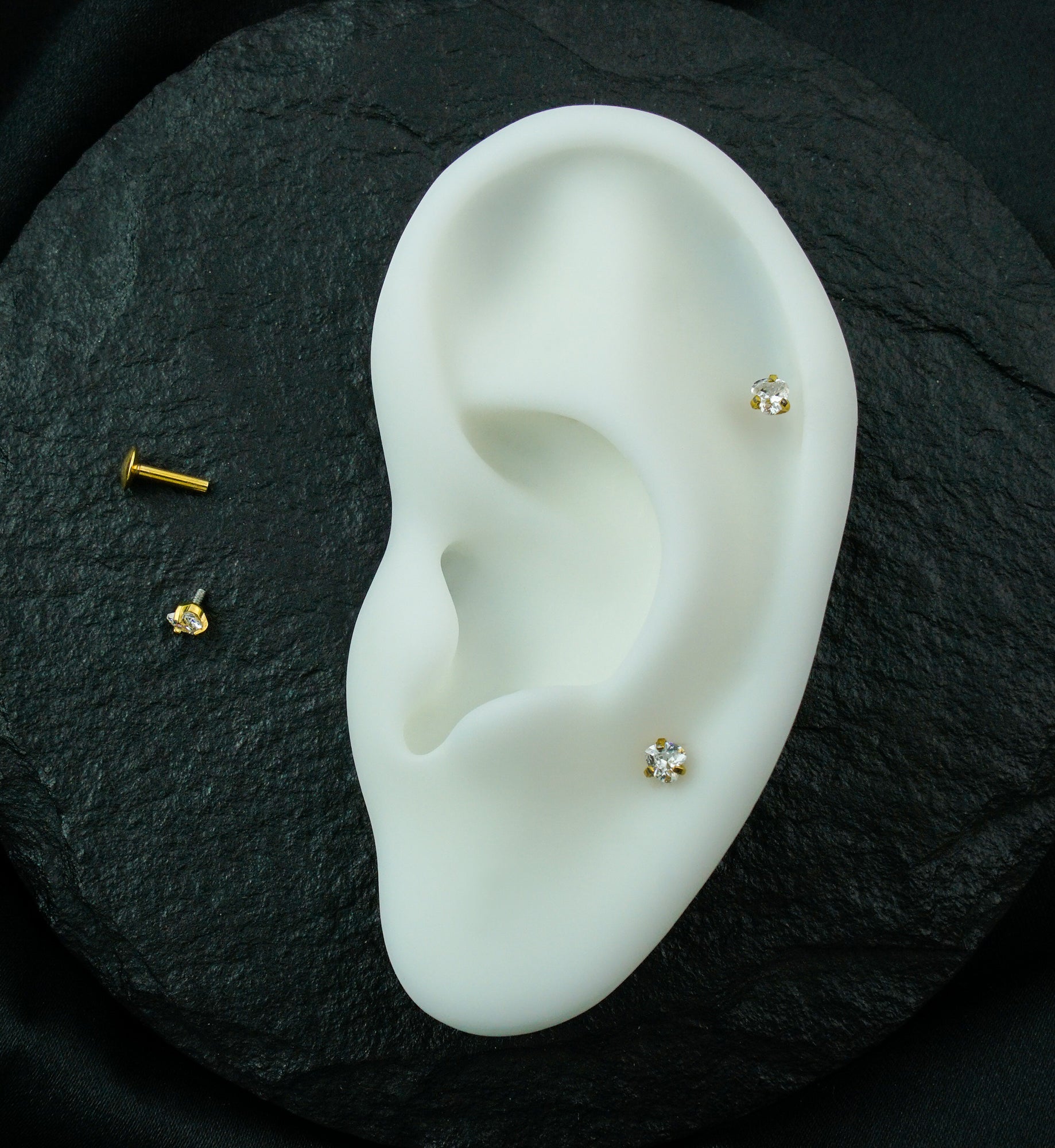 Gold PVD Heart CZ Internally Threaded Labret