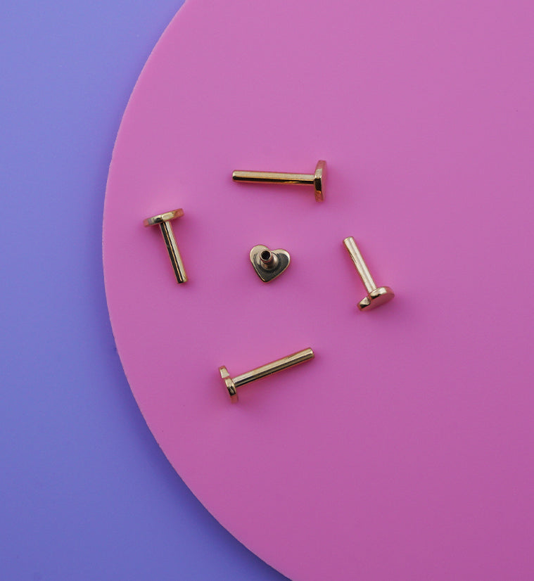 Gold PVD Heart Internally Threaded Titanium Flat Back Labret (Post Only)