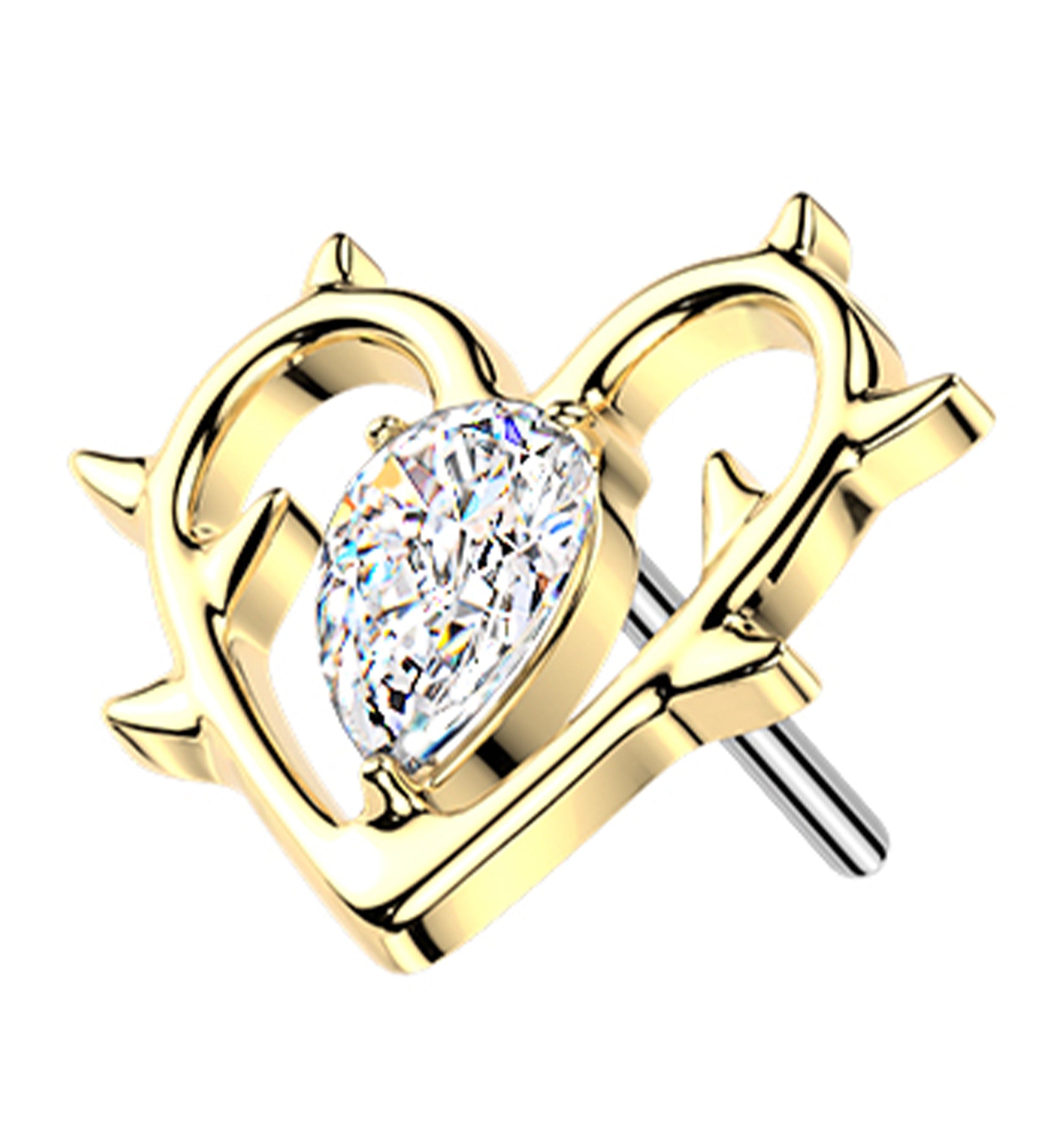 Gold PVD Heart Of Thorns Clear CZ Titanium Threadless Top