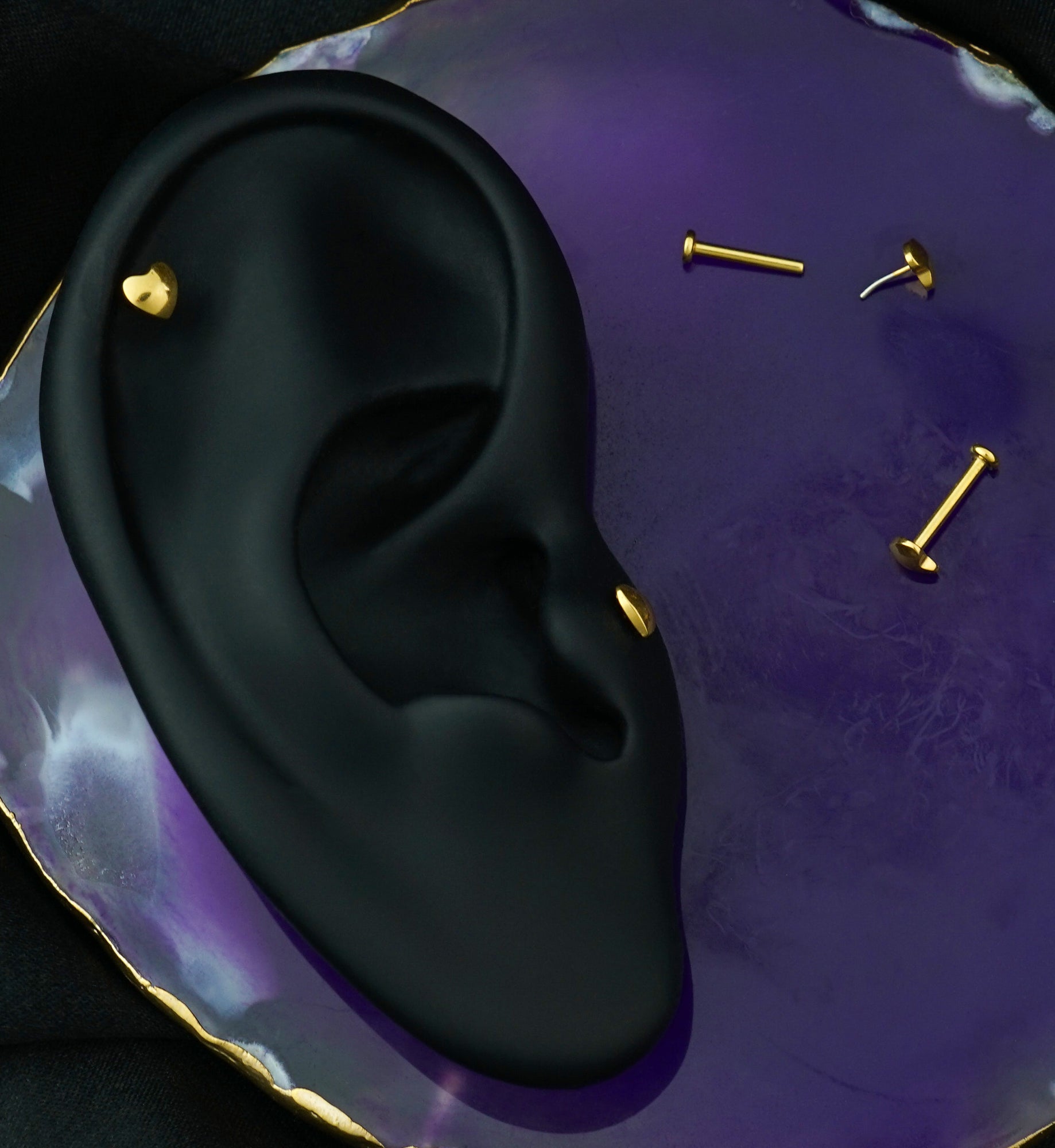 Gold PVD Heart Puff Threadless Titanium Labret