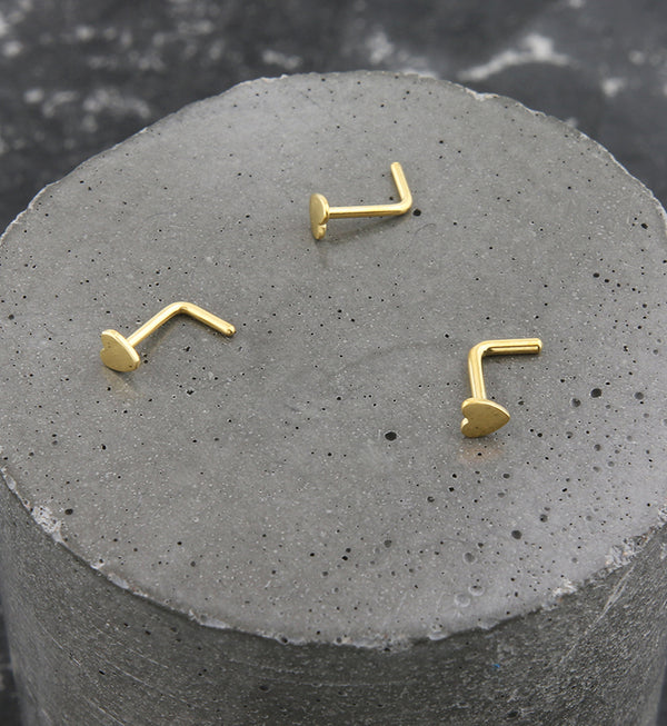 Gold PVD Heart Top L Bend Titanium Nose Ring