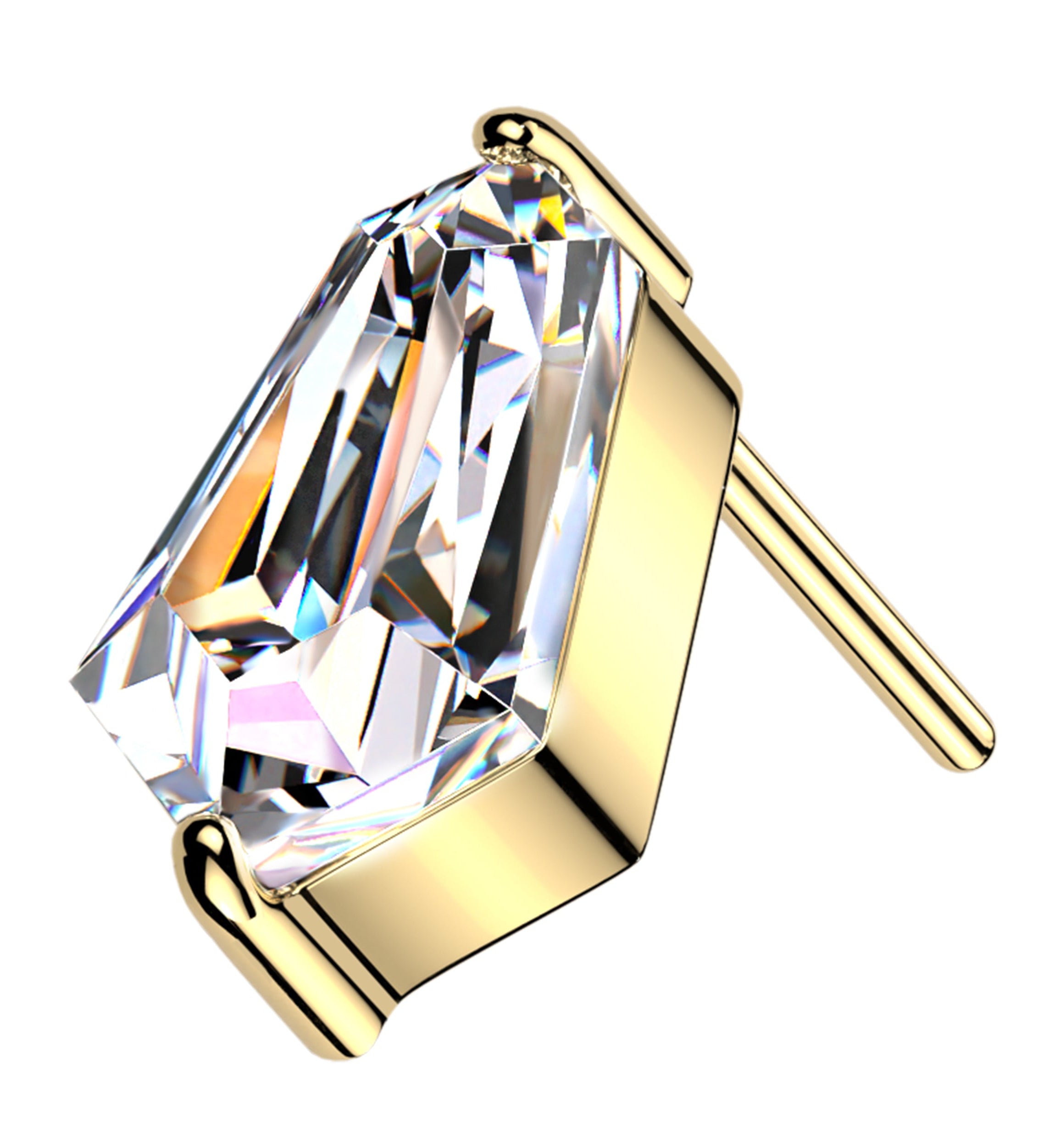 Gold PVD Hexagonal Clear CZ Titanium Threadless Top