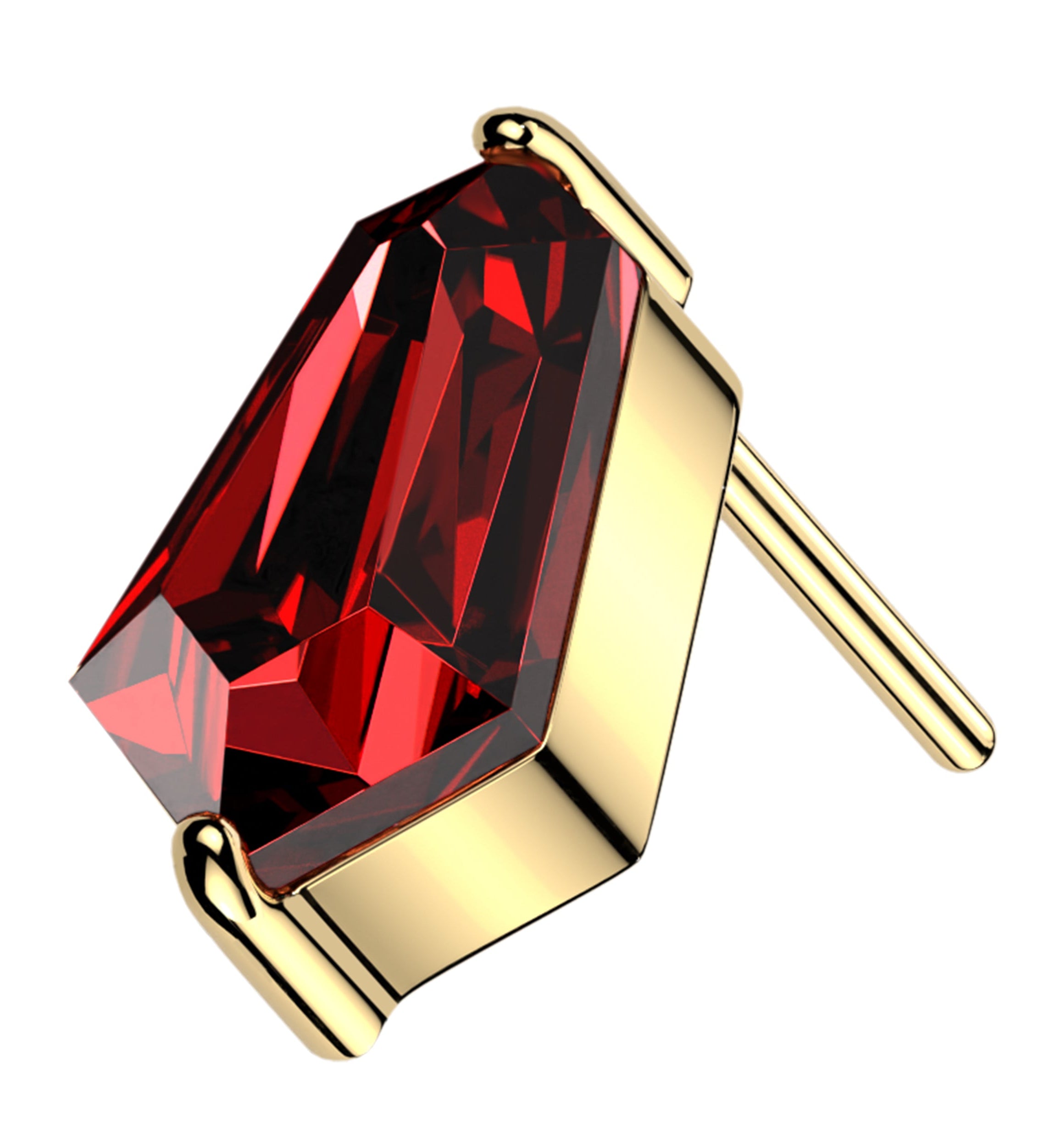 Gold PVD Hexagonal Red CZ Titanium Threadless Top