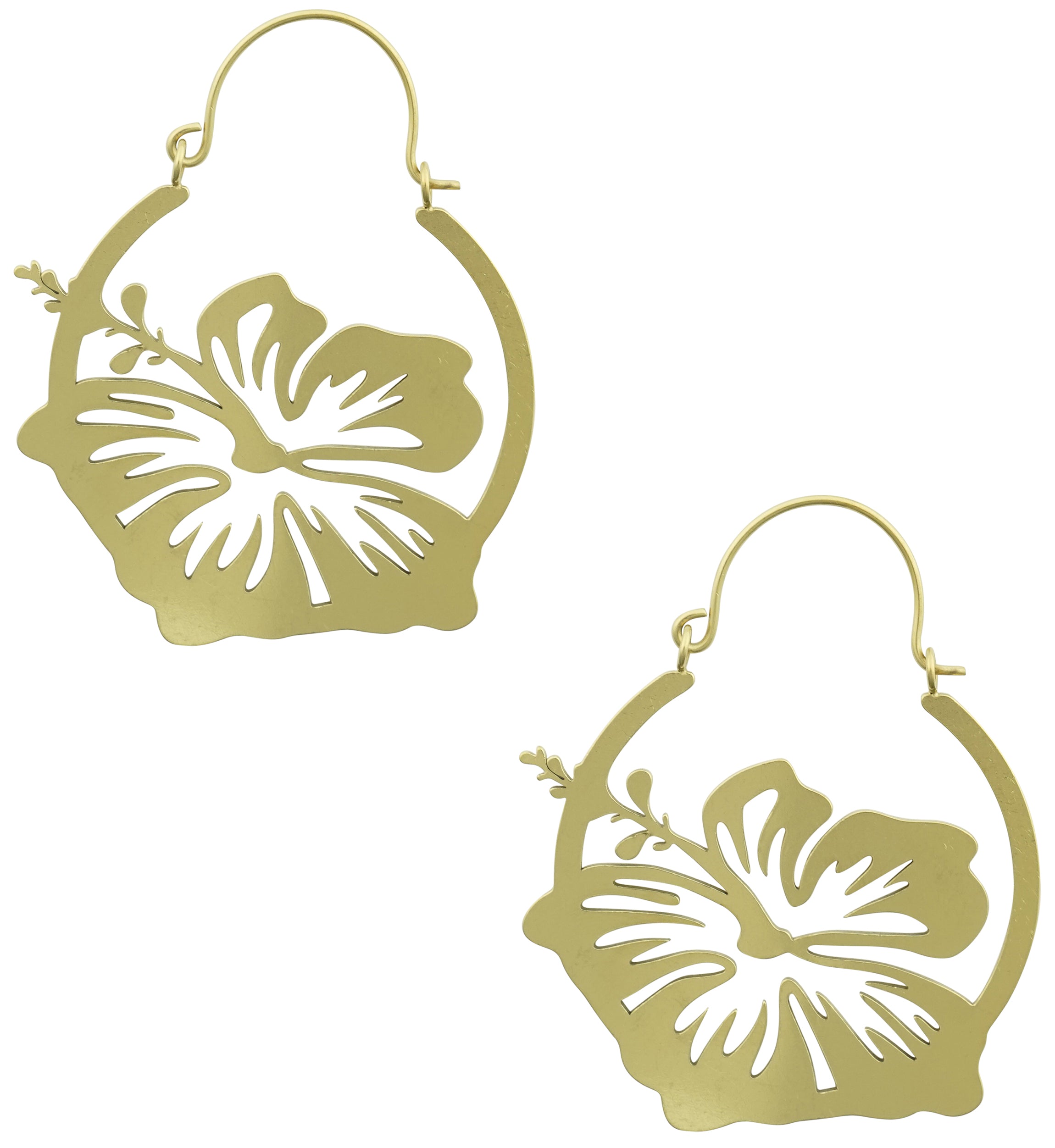 Gold PVD Hibiscus Flower Stainless Steel Plug Hoops