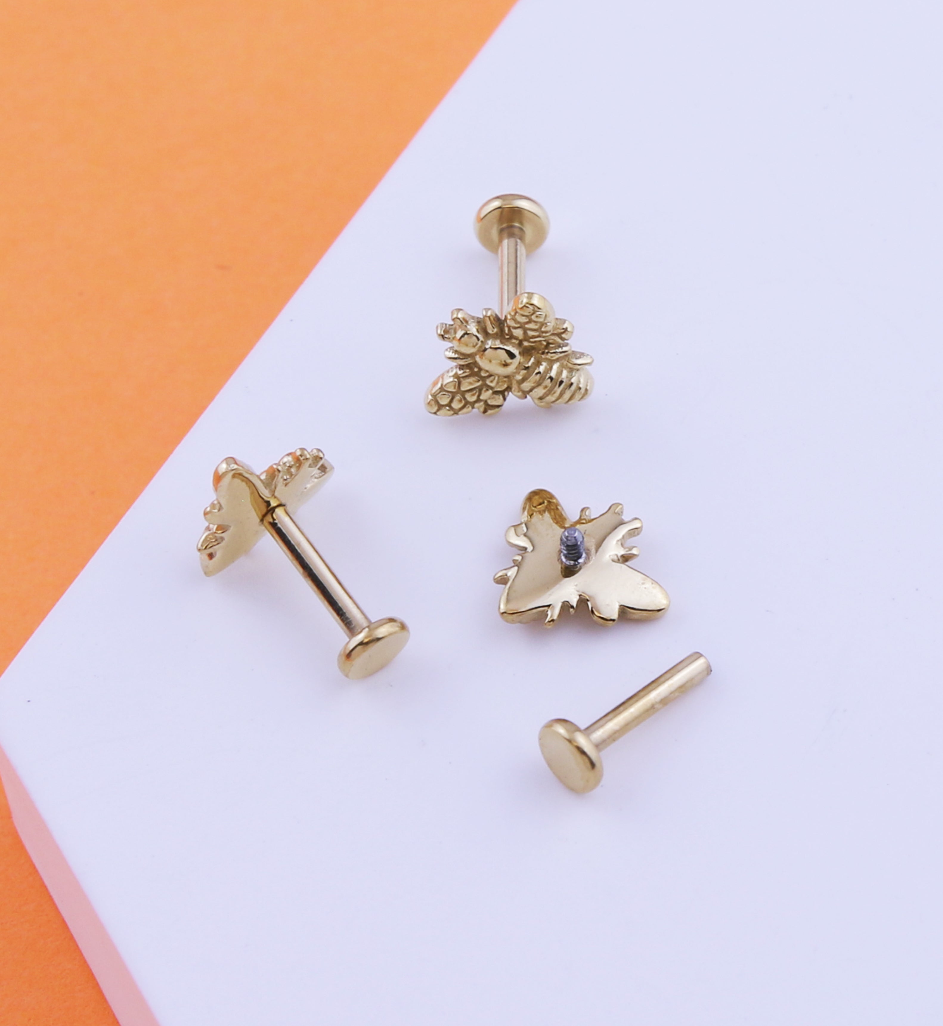 Gold PVD Honey Bee Stainless Steel Internally Threaded Labret