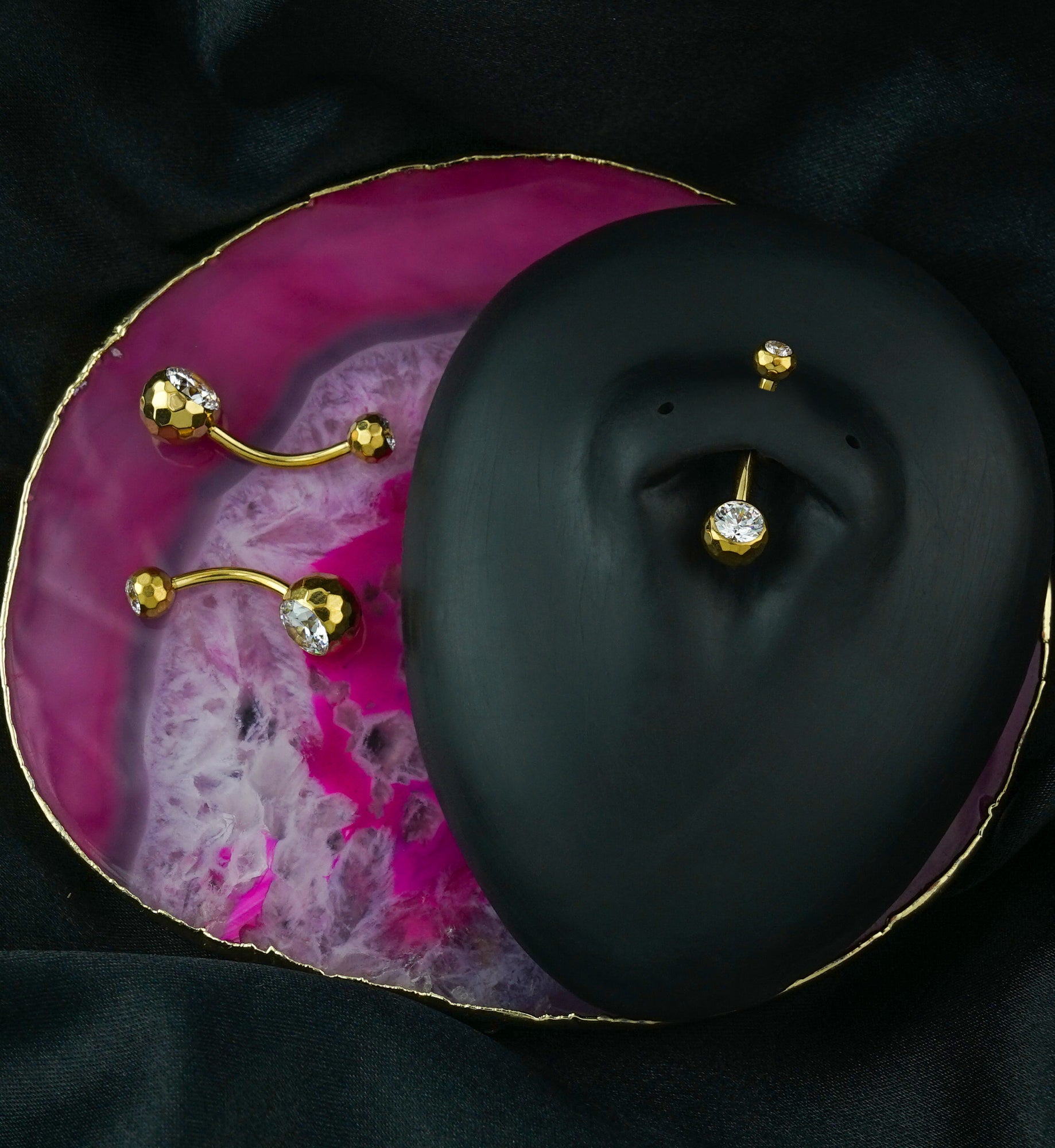 Gold PVD Honeycomb Faceted Clear CZ Titanium Belly Button Ring