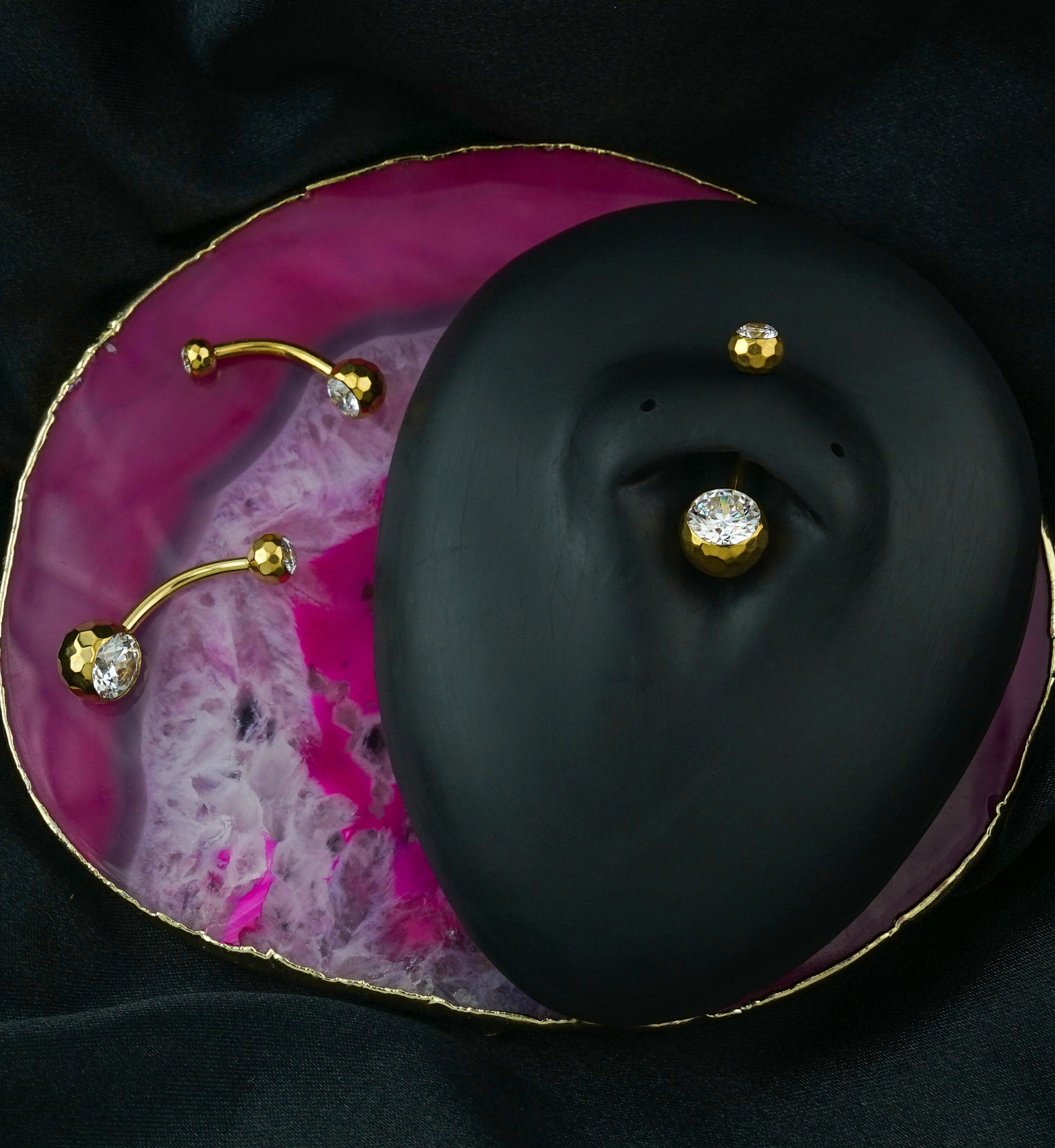 Gold PVD Honeycomb Faceted Clear CZ Titanium Belly Button Ring