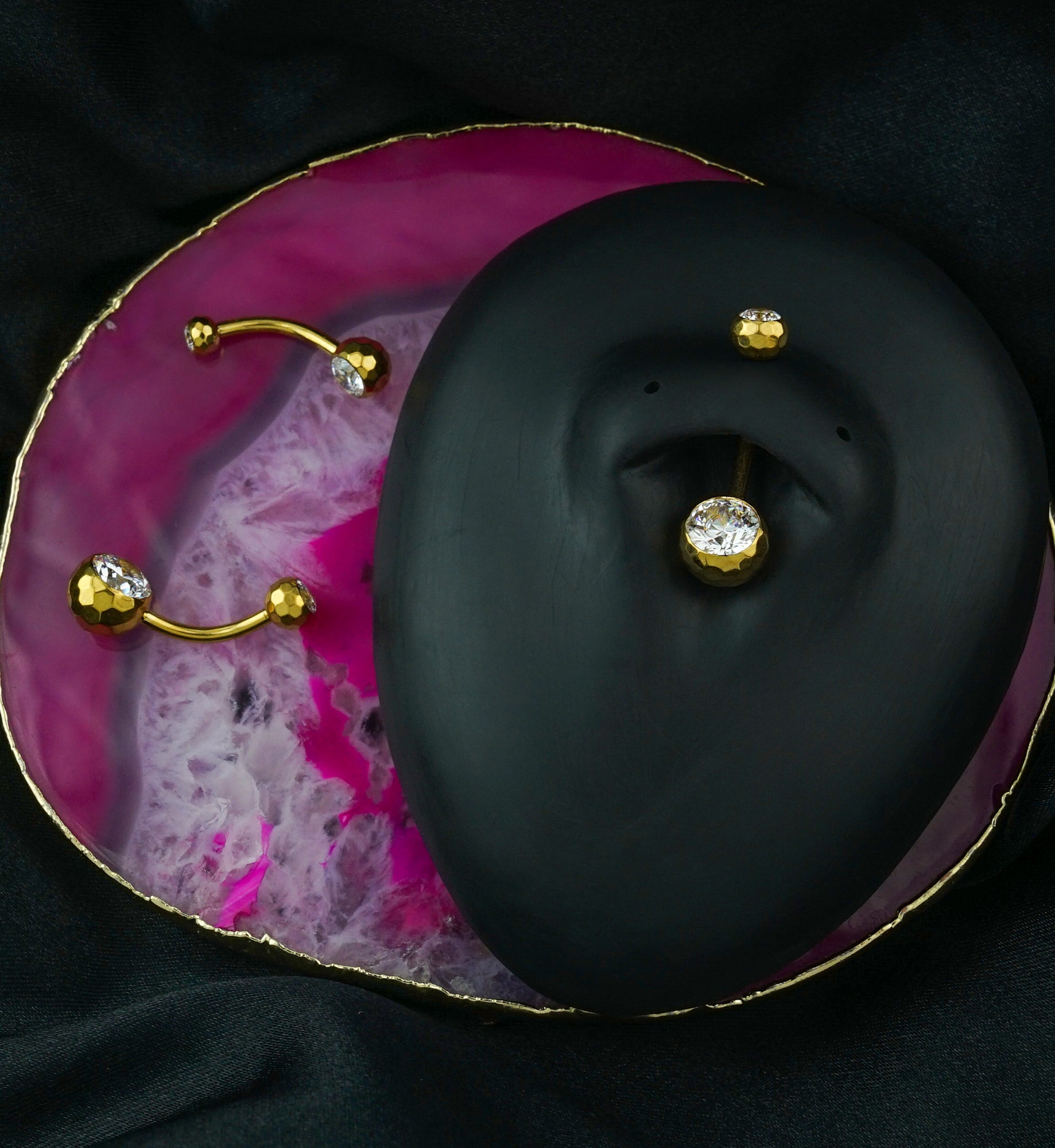 Gold PVD Honeycomb Faceted Clear CZ Titanium Belly Button Ring