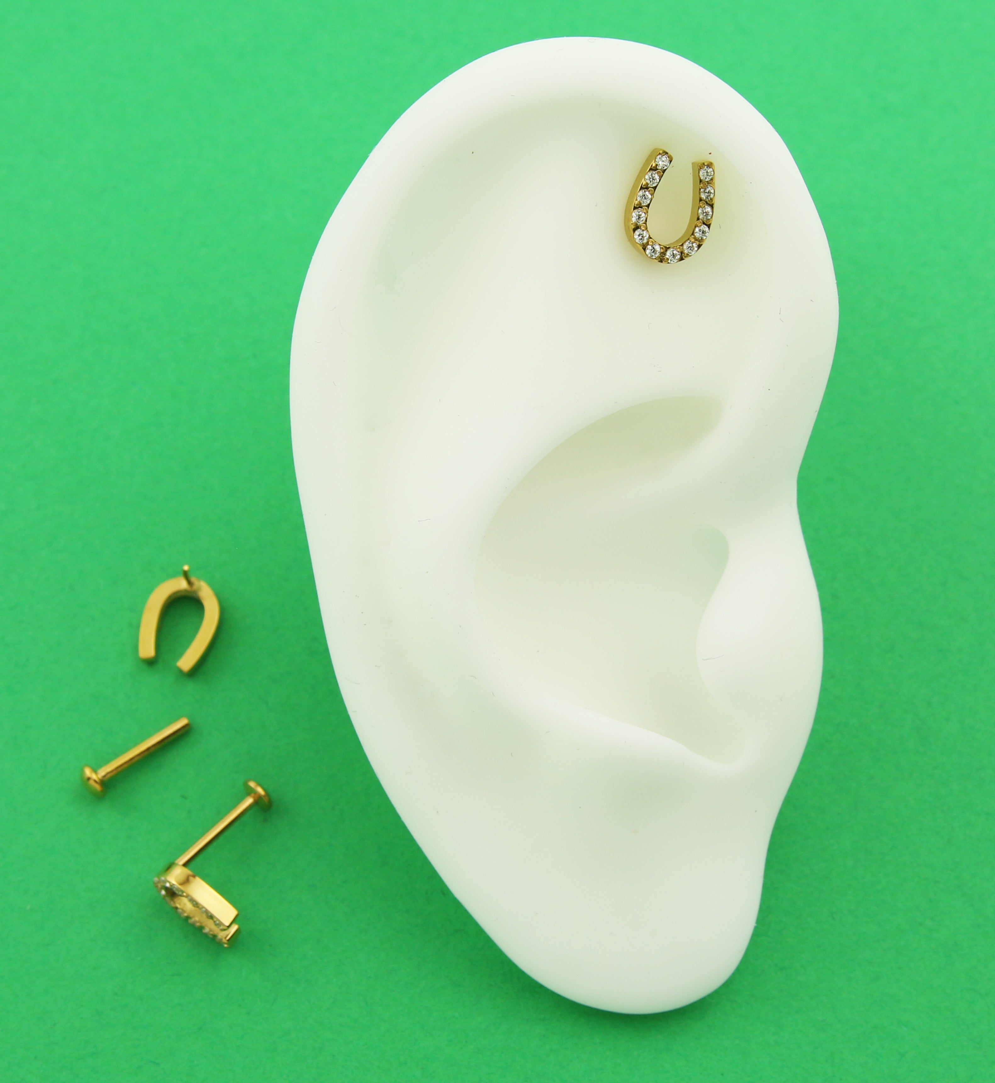 Gold PVD Horseshoe Clear CZ Convex Back Titanium Threadless Labret