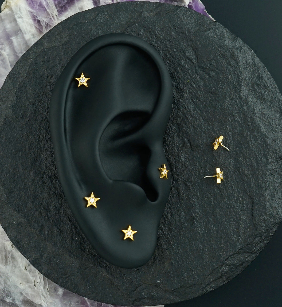 Gold PVD Icon Star CZ Titanium Threadless Top