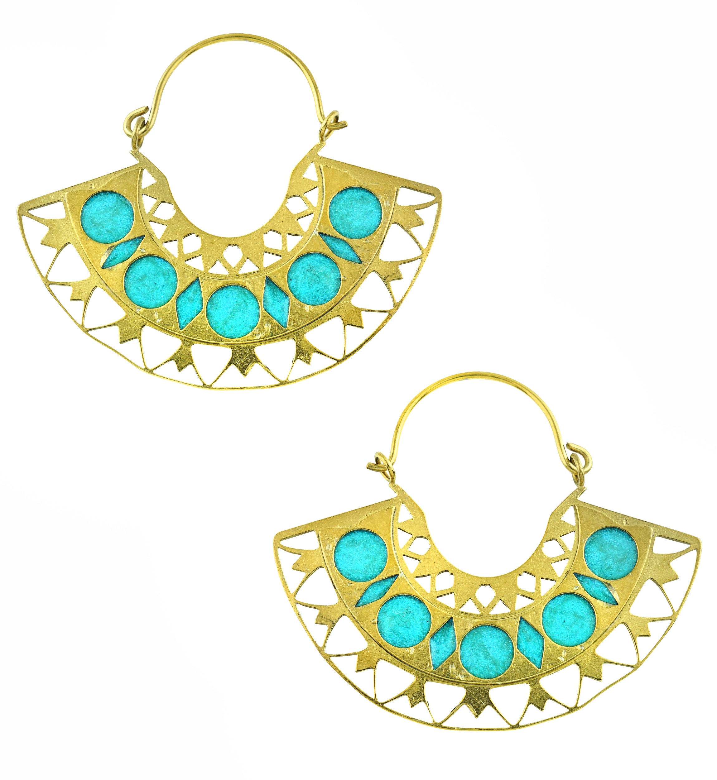Gold PVD Insignia Light Blue Epoxy Stainless Steel Earrings