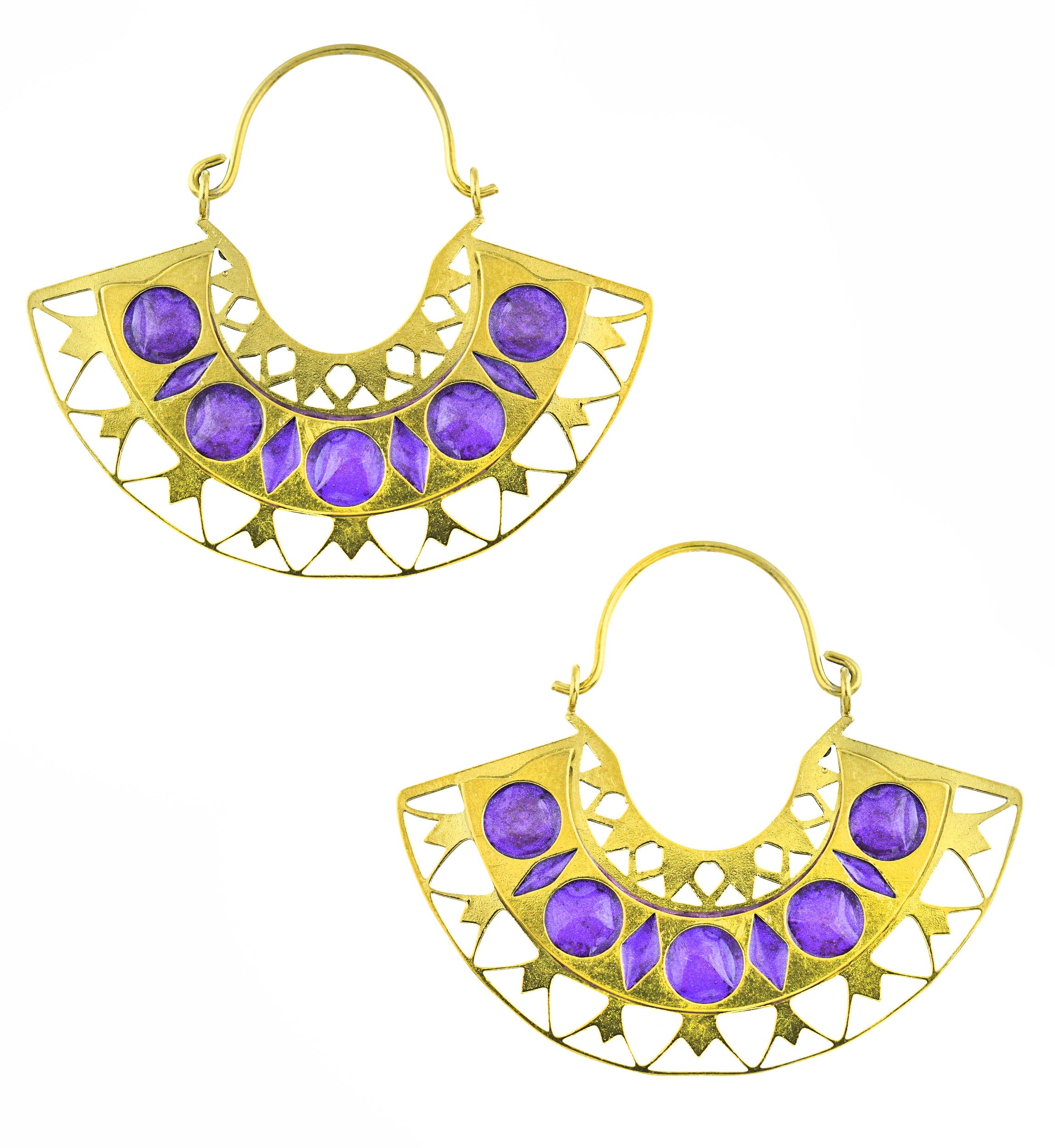 Gold PVD Insignia Purple Epoxy Stainless Steel Earrings