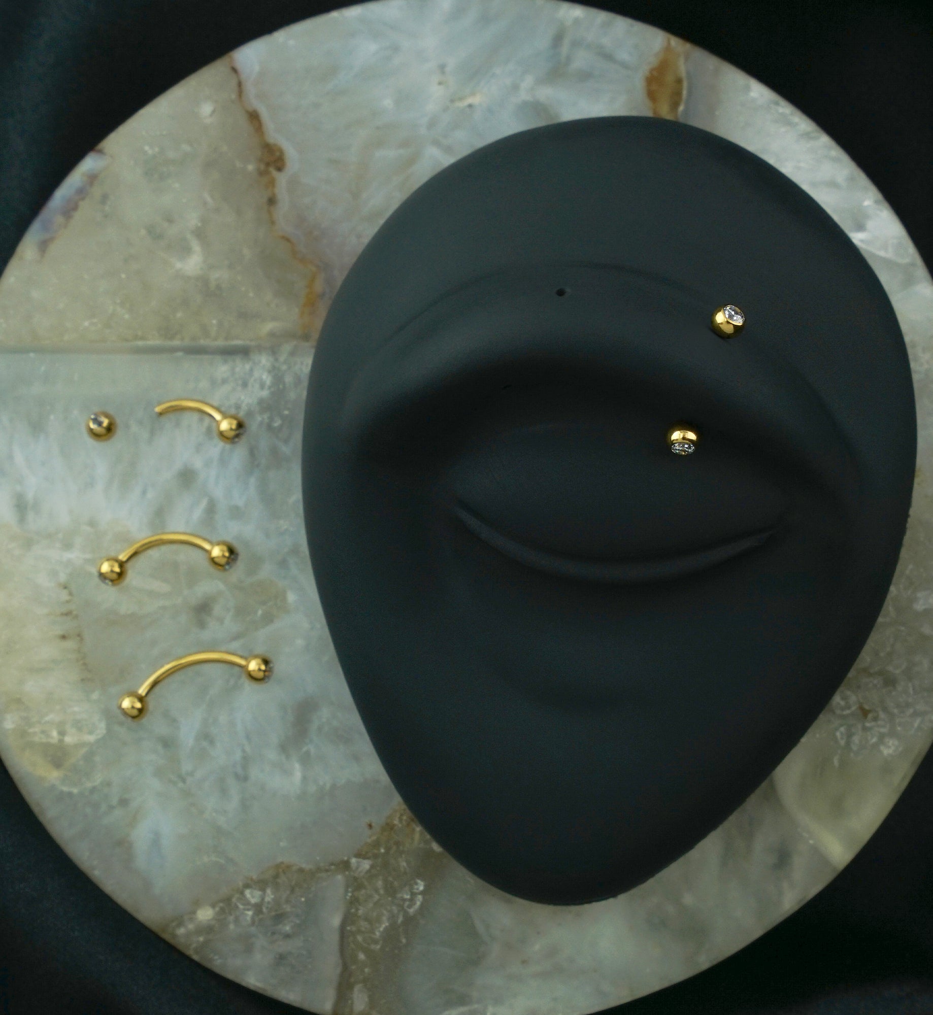 Gold PVD Internally Threaded Titanium Double CZ Curved Barbell