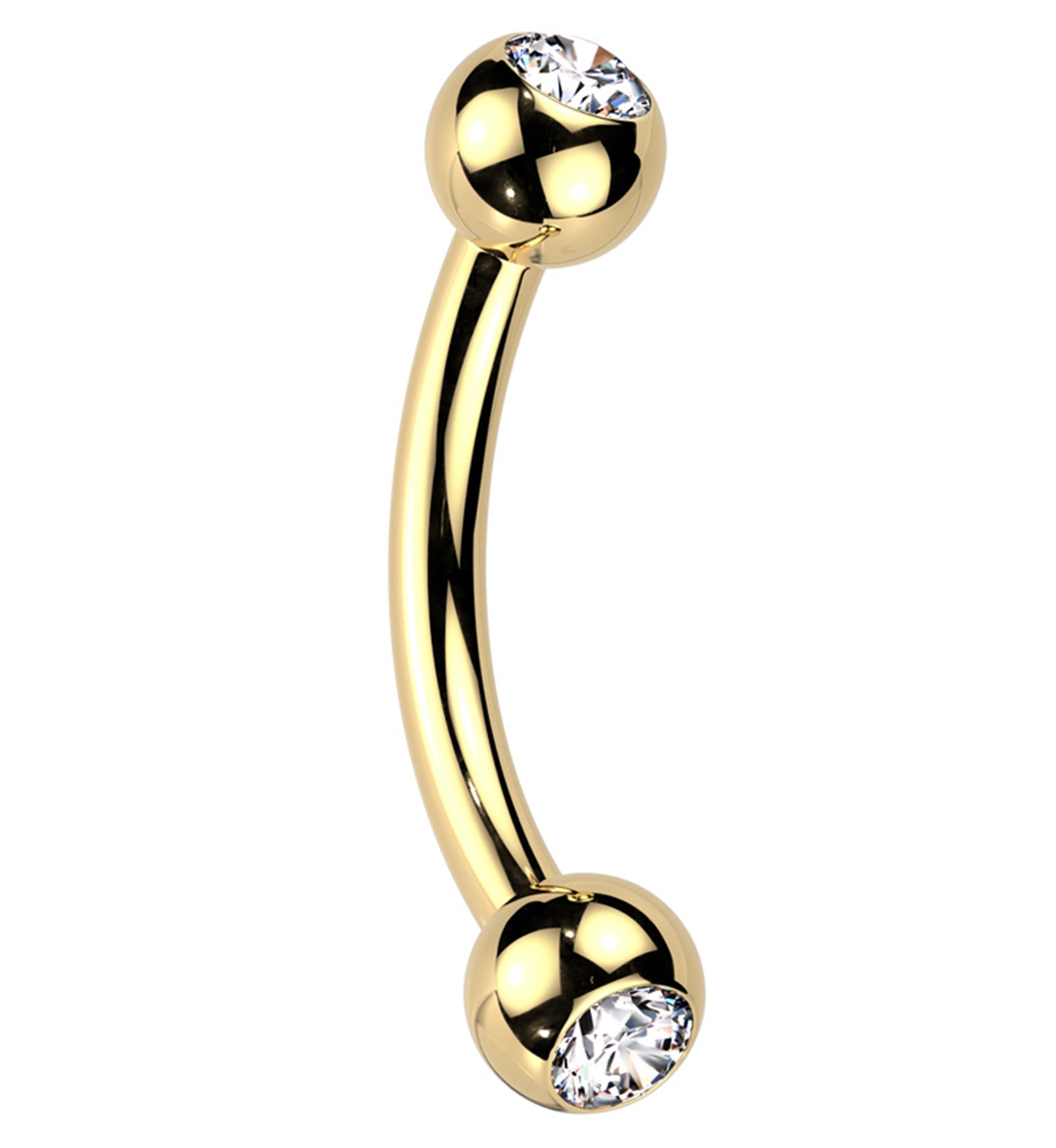 Gold PVD Internally Threaded Titanium Double CZ Curved Barbell