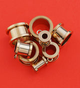 Gold PVD Jump Ring Stainless Steel Screw Back Tunnel Plugs