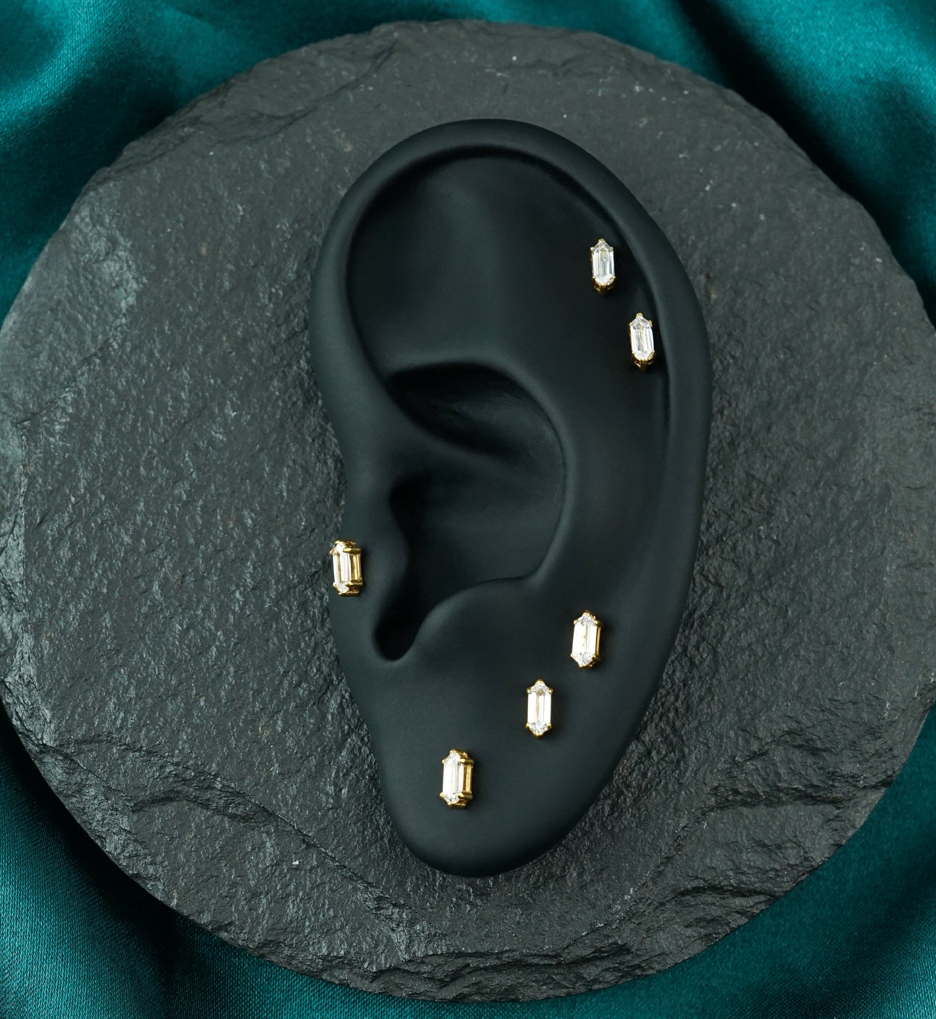 Gold PVD Lantern Clear CZ Titanium Threadless Top