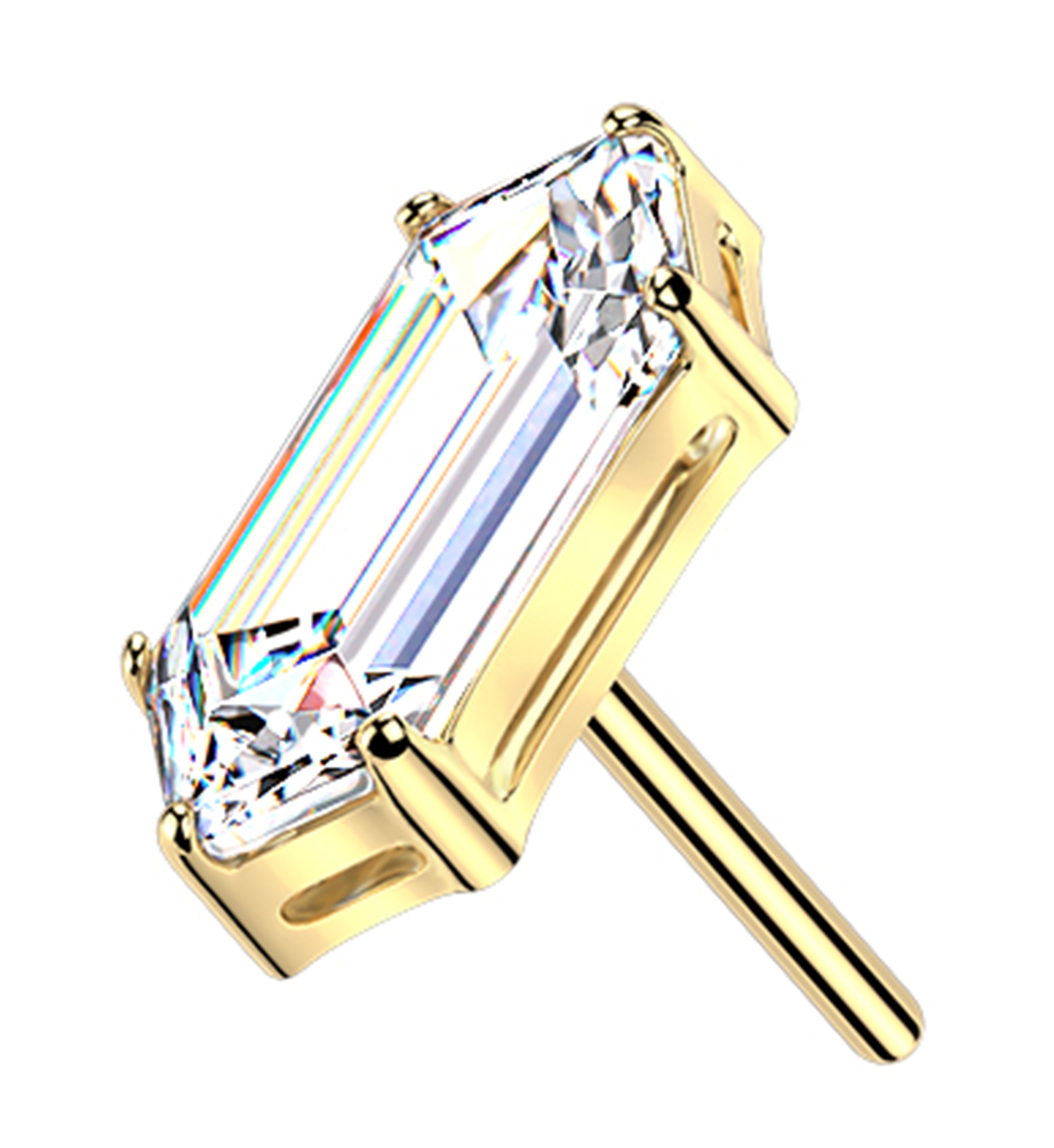 Gold PVD Lantern Clear CZ Titanium Threadless Top