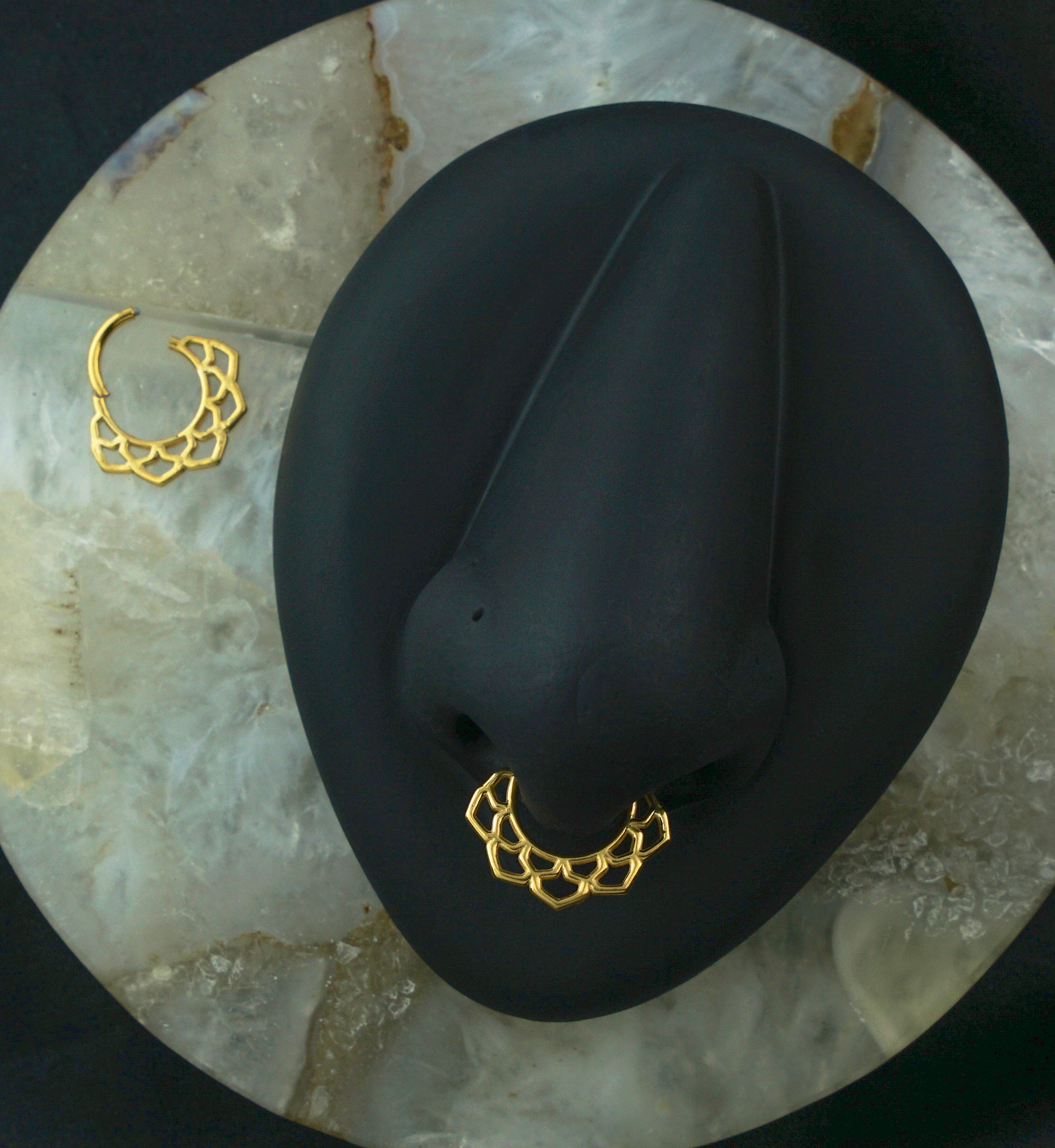 Gold PVD Lattice Lotus Flower Stainless Steel Hinged Segment Ring