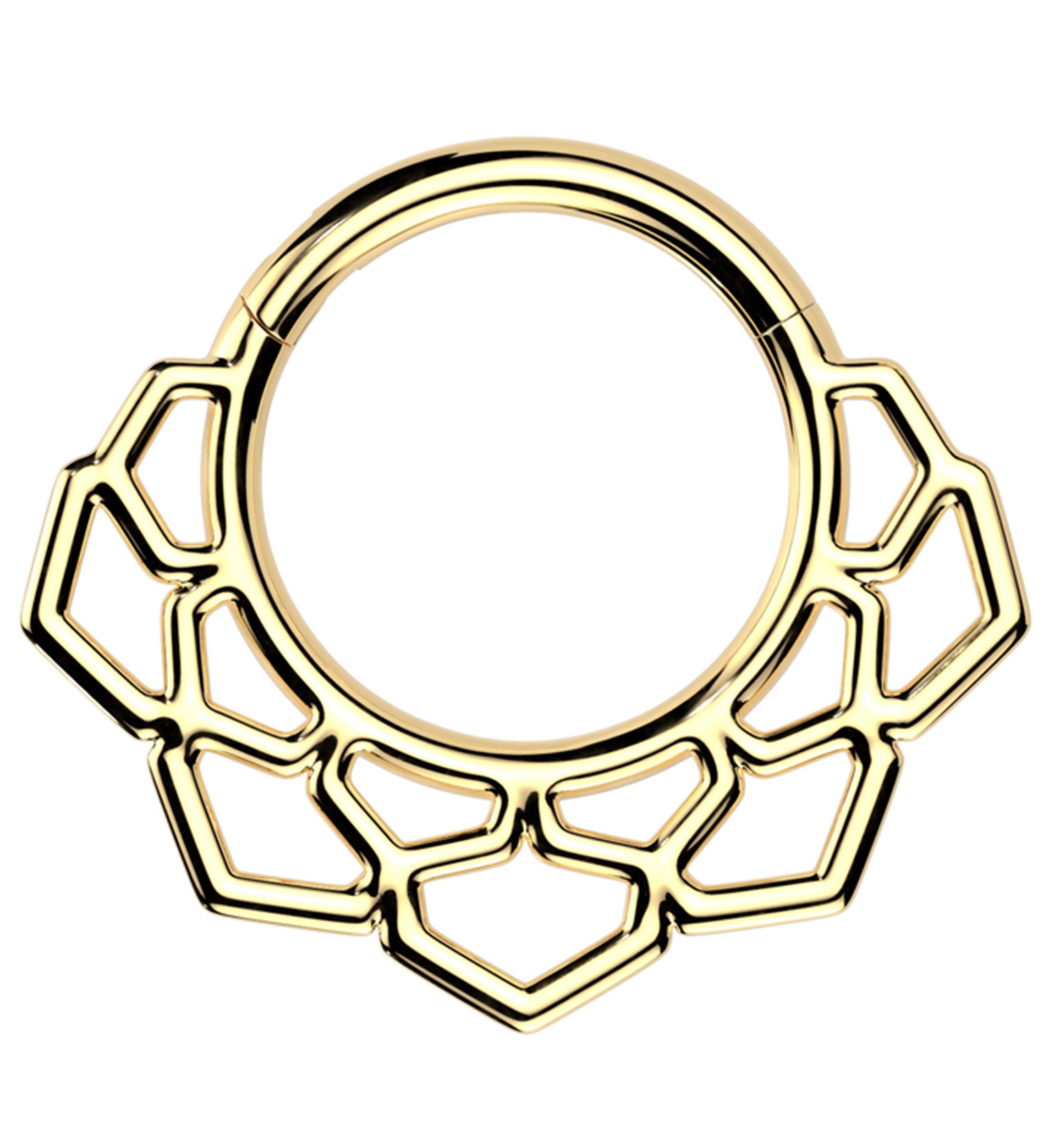 Gold PVD Lattice Lotus Flower Stainless Steel Hinged Segment Ring