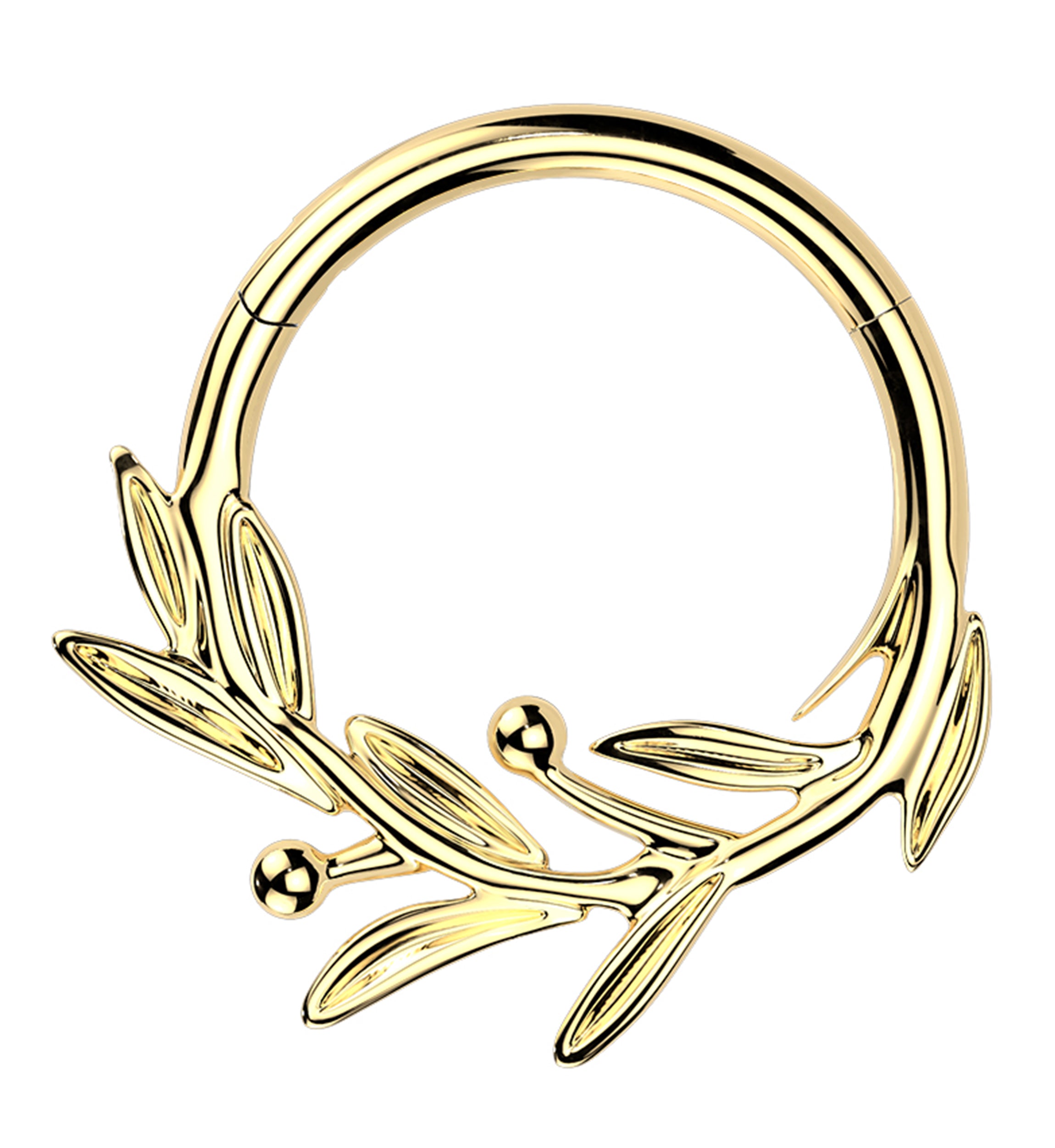 Gold PVD Laurel Olive Leaf Titanium Hinged Segment Ring