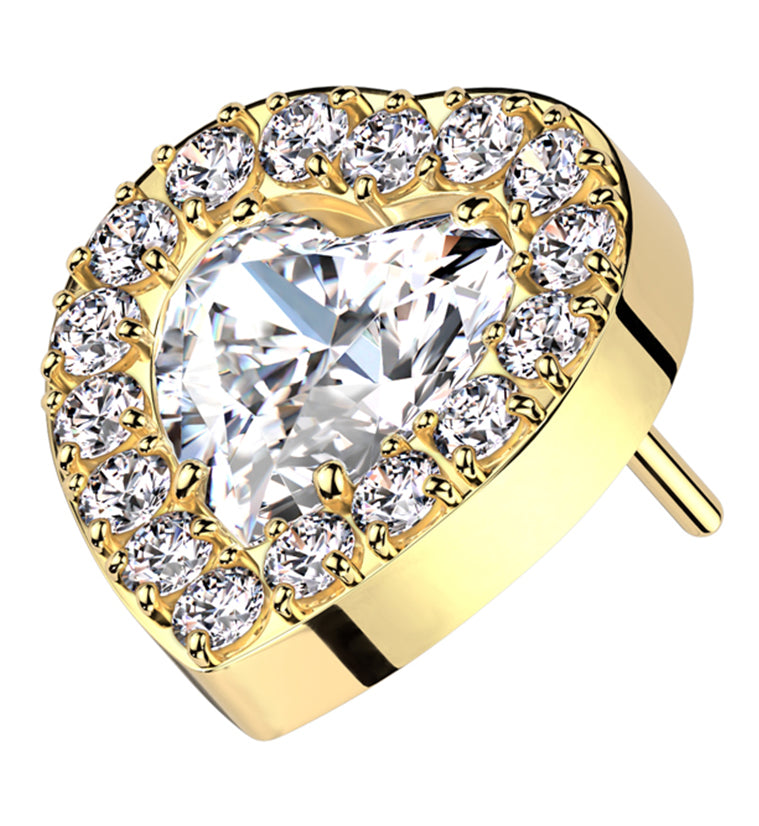 Gold PVD Lined Heart Clear CZ Titanium Threadless Top