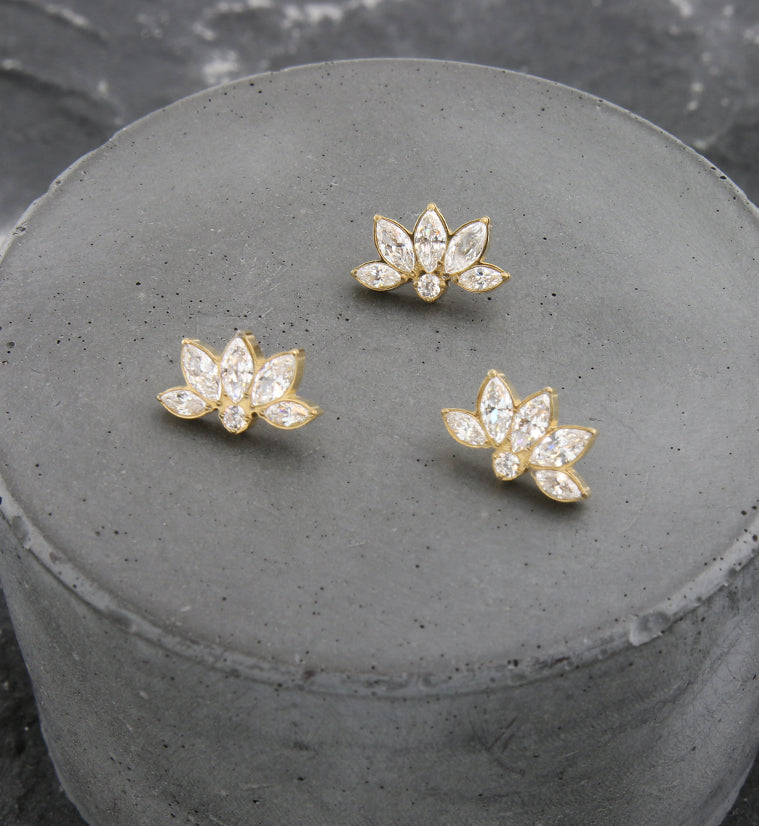 Gold PVD Lotus Flower Clear CZ Internally Threaded Titanium Top