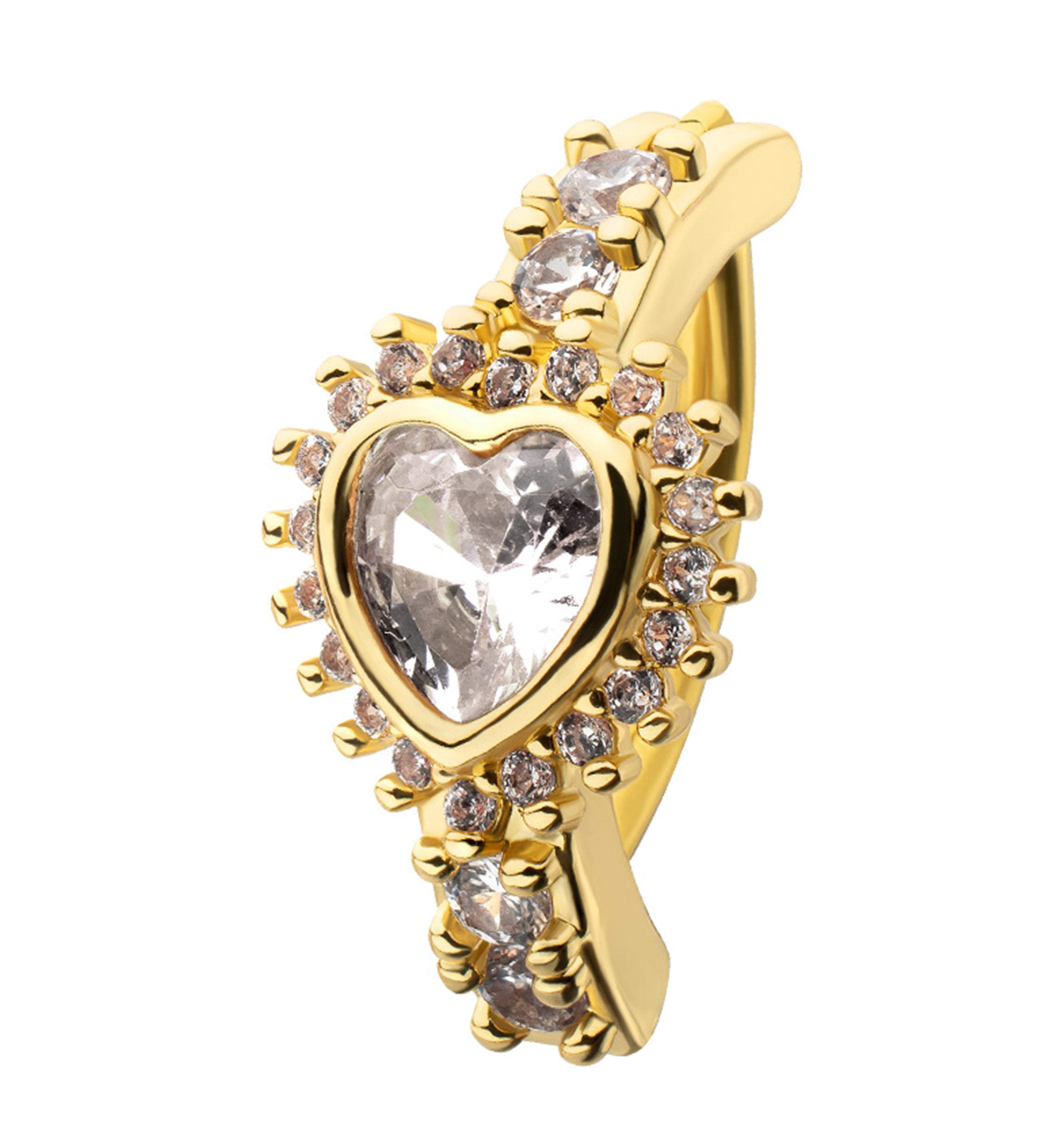 Gold PVD Love Bomb Clear CZ Stainless Steel Hinged Belly Button Ring