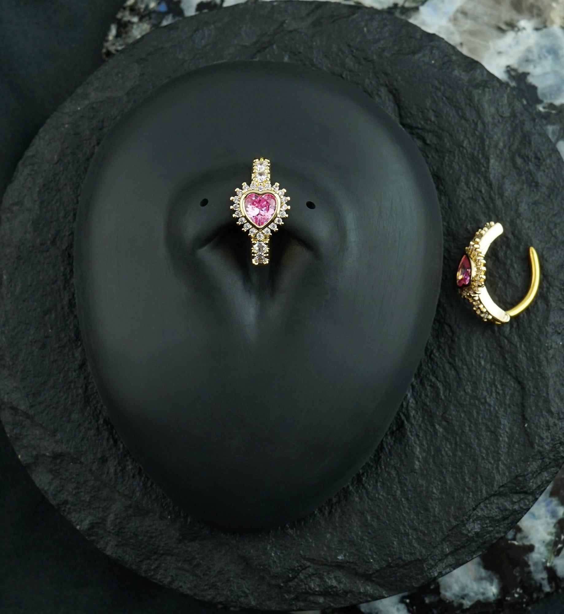 Gold PVD Love Bomb Pink CZ Stainless Steel Hinged Belly Button Ring